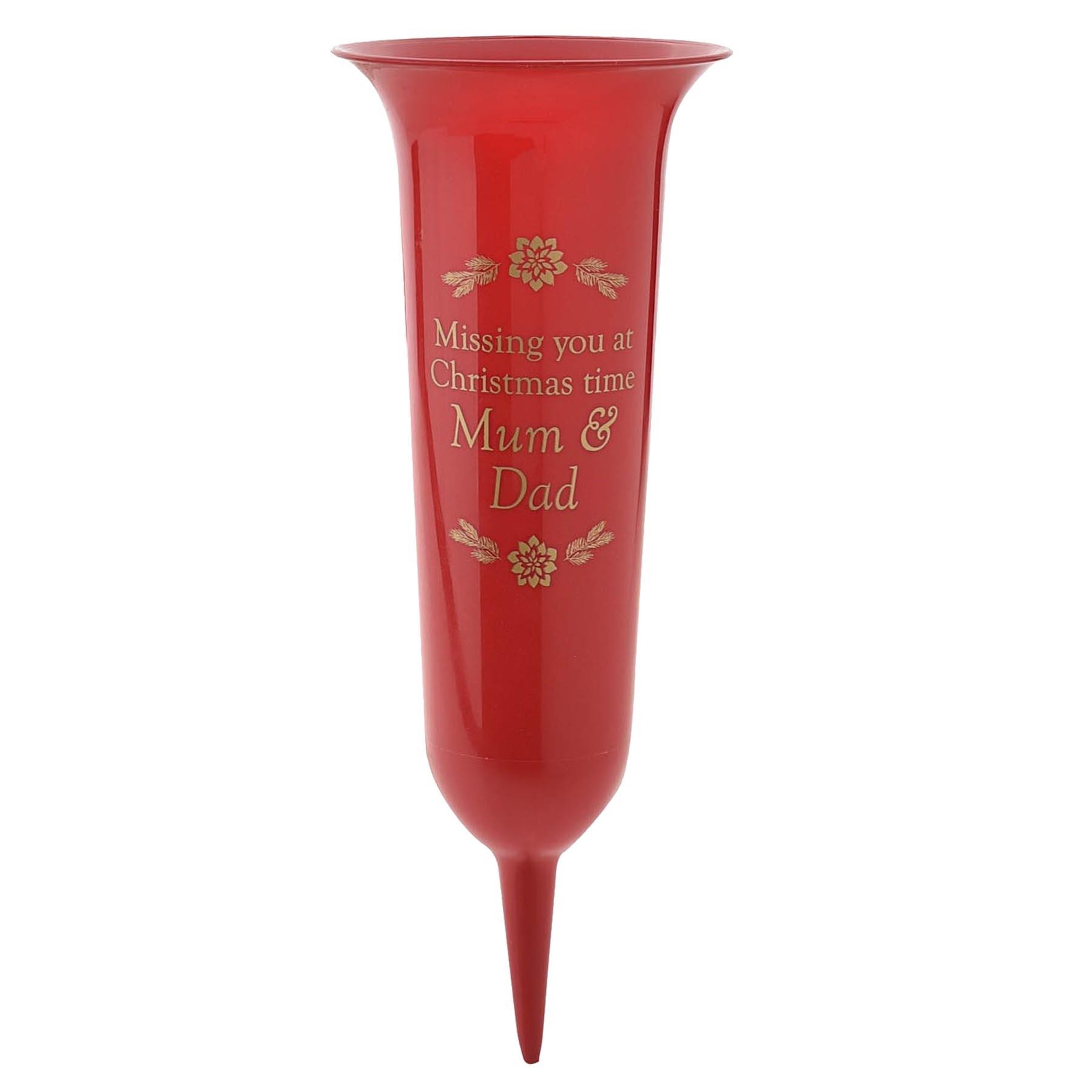 Red Christmas Graveside Memorial Spiked Flower Vase – Mum and Dad