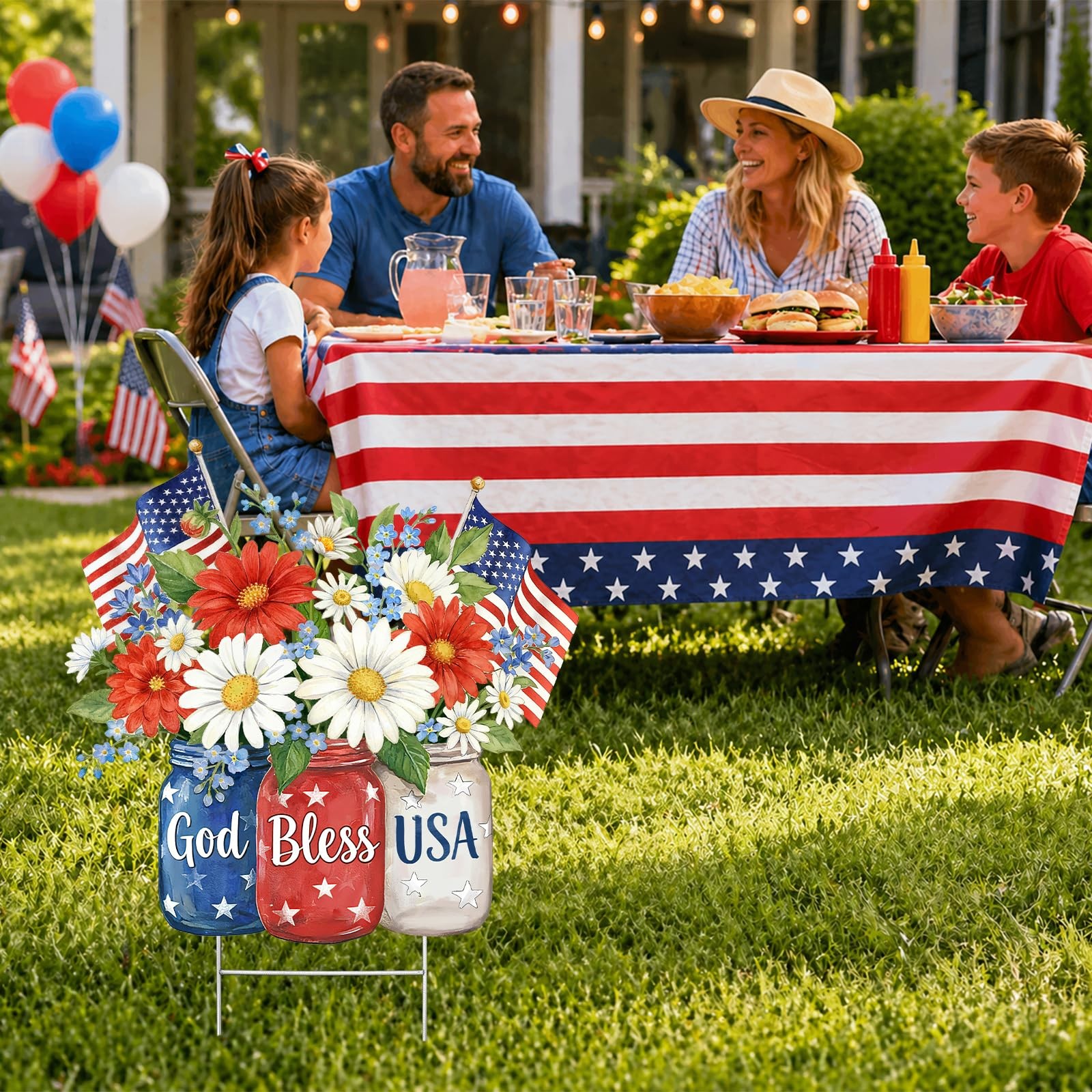 250th Anniversary Yard Sign, Patriotic God Bless USA Garden Stake with Daisy …