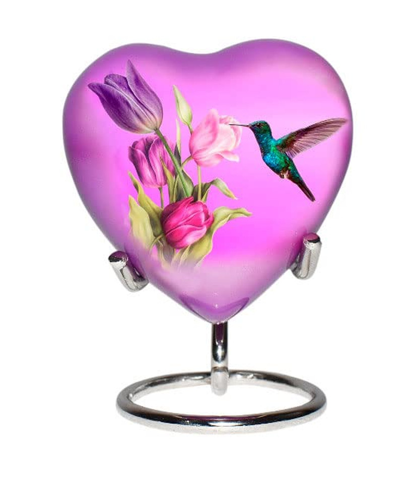 Hummingbird Heart Urn – Mini Heart Cremation Urn with Stand & Premium Box – Smal