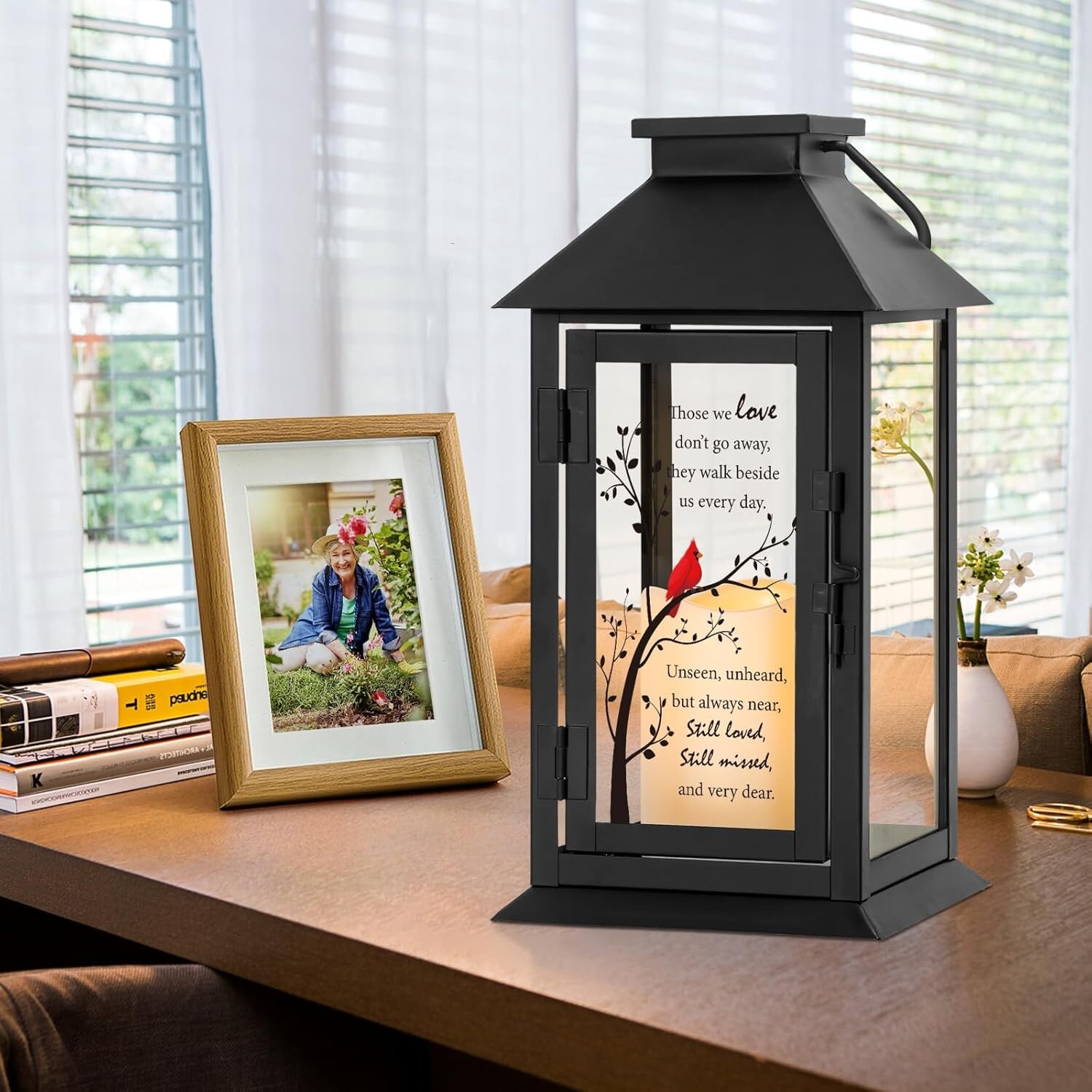 Sympathy Gift Lantern with Flameless LED Candle & Remote Control – Memory Keeper