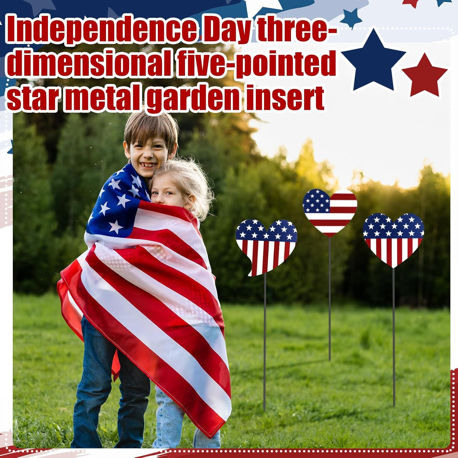 6 Pcs 12″ H Patriotic Yard Decor 4Th of July Outdoor Decor Red White Blue Heart