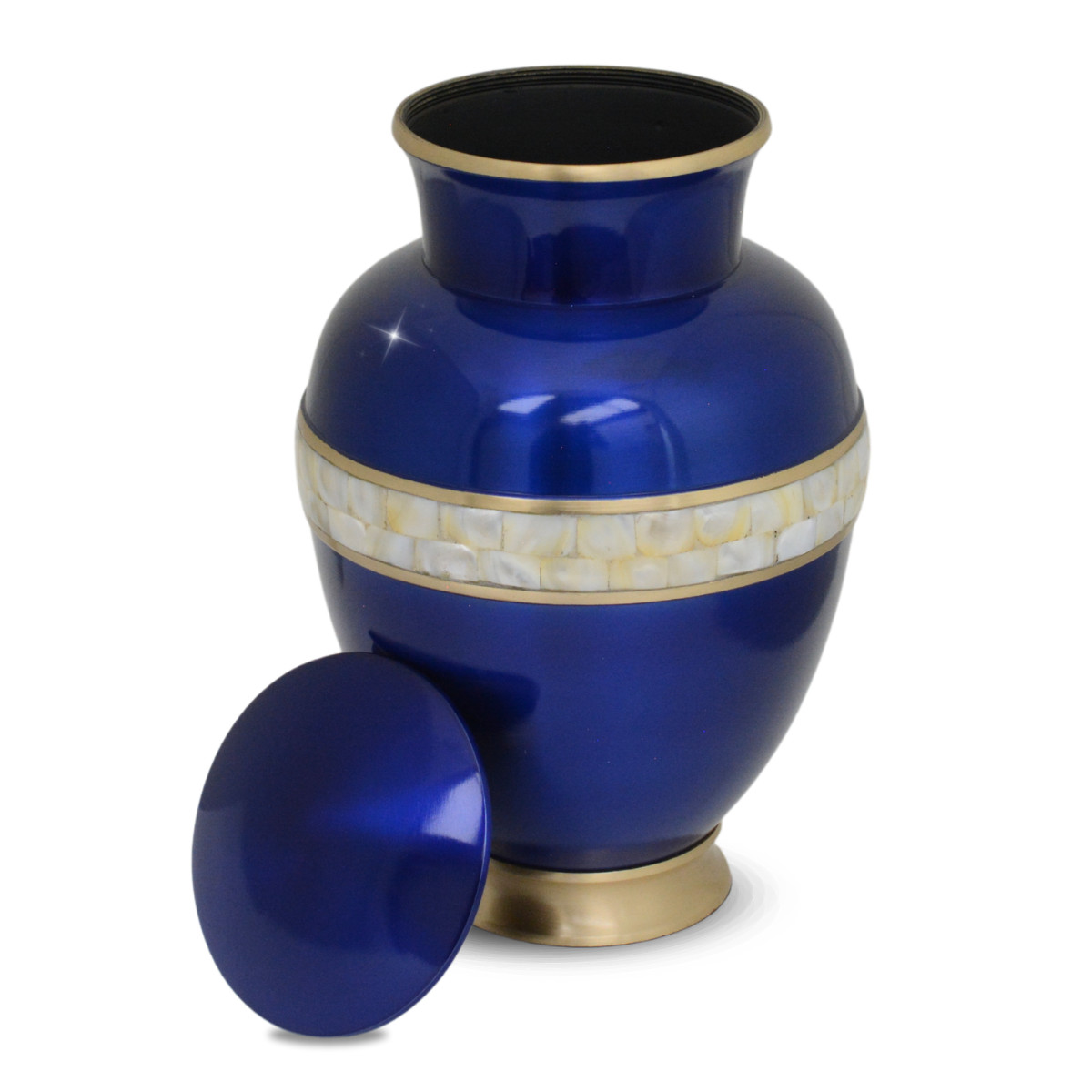 Large/Adult 220 Cubic Inches Blue Mother of Pearl Brass Cremation Urn for Ashes