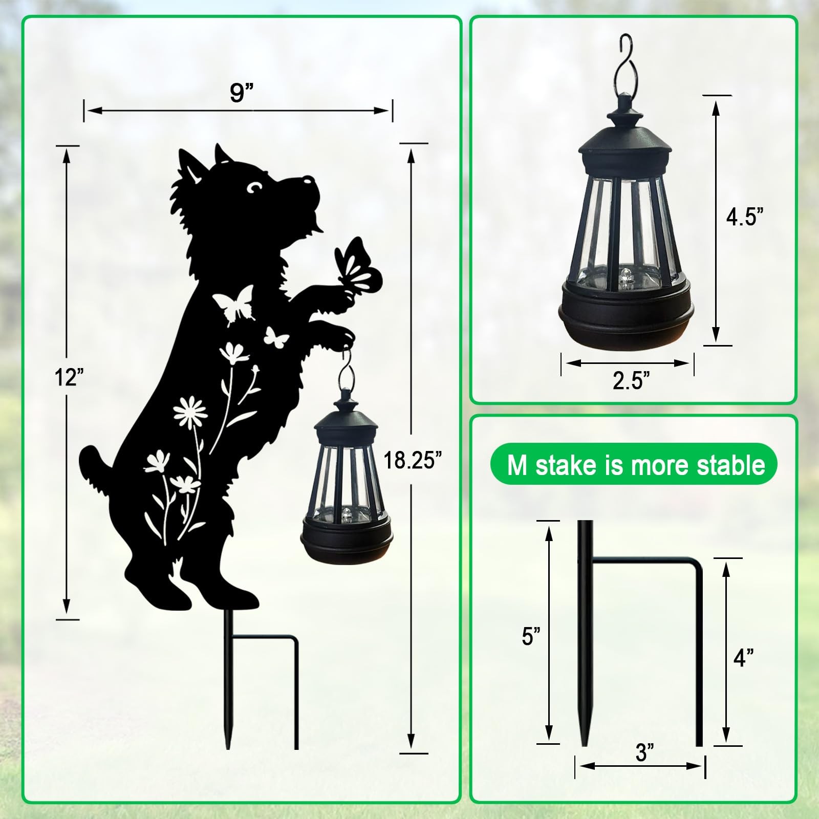 Solar Lights Outdoor Pathway,2 Pack Metal Yorkie Decor with Solar Lantern Gar…