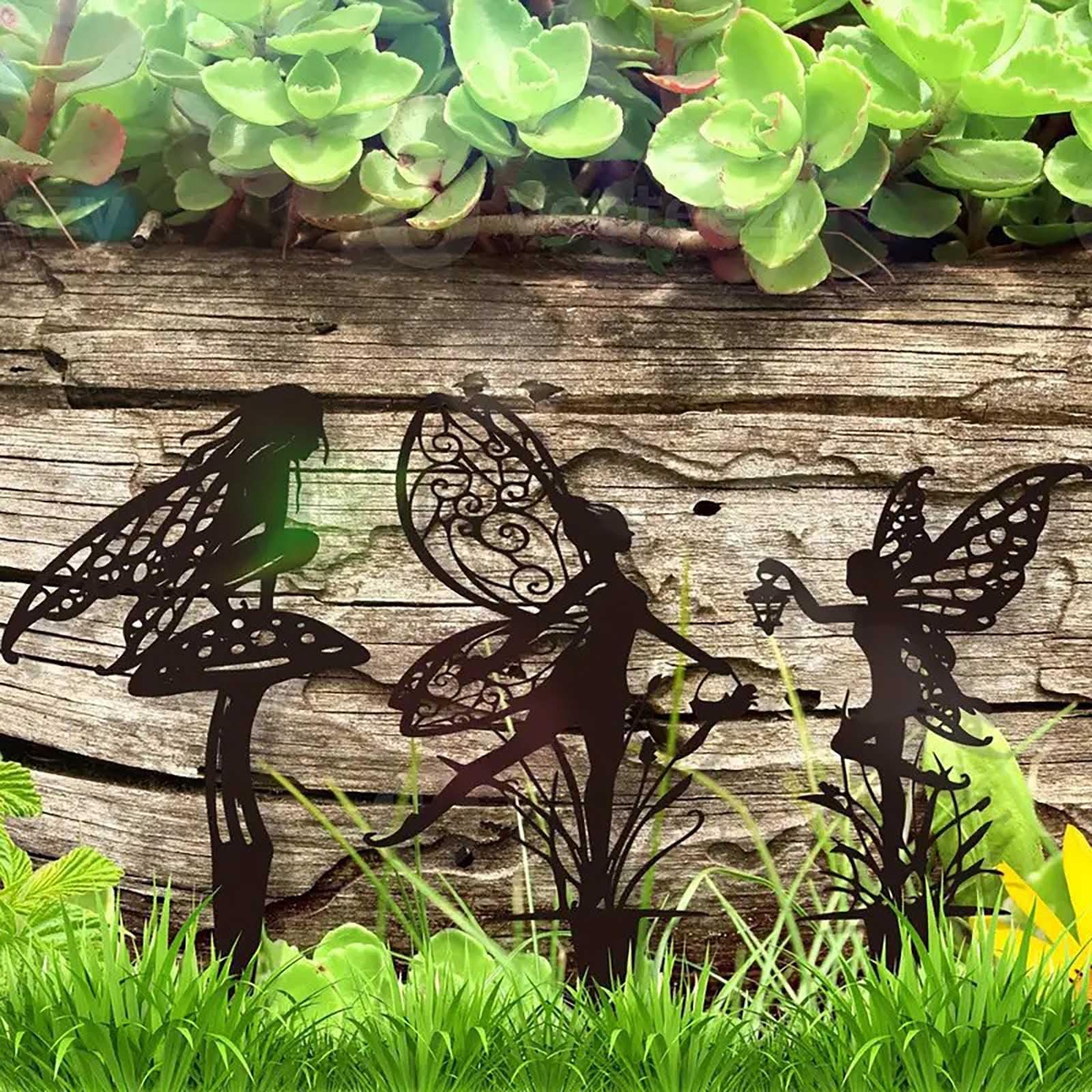 Metal Fairy Garden Stakes 3 Piece Set Flower Decorations Yard Lawn Outdoor Art