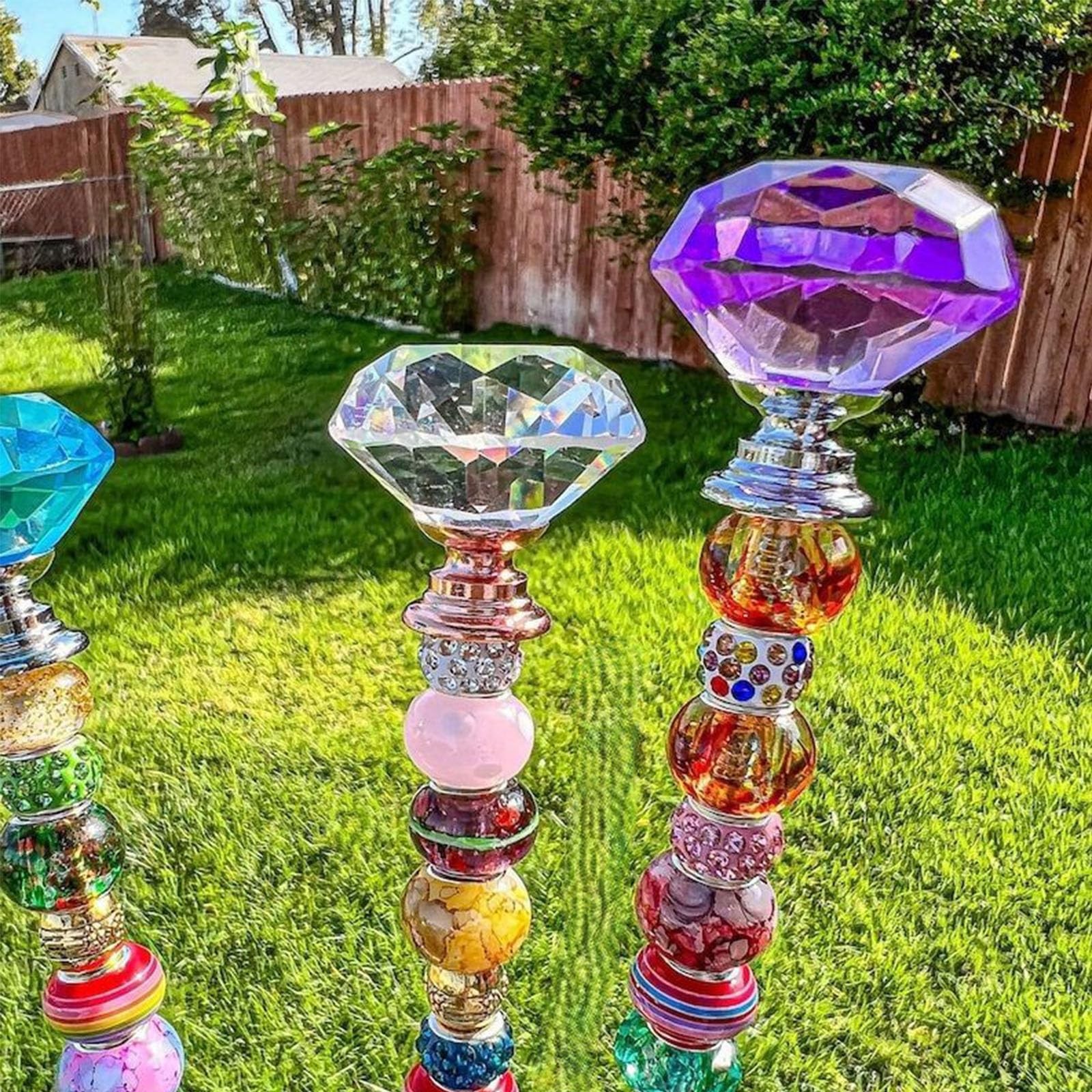 Beaded Garden Decor, Glass Diamond Bead Beaded Stakes Fairy Wands Garden with…