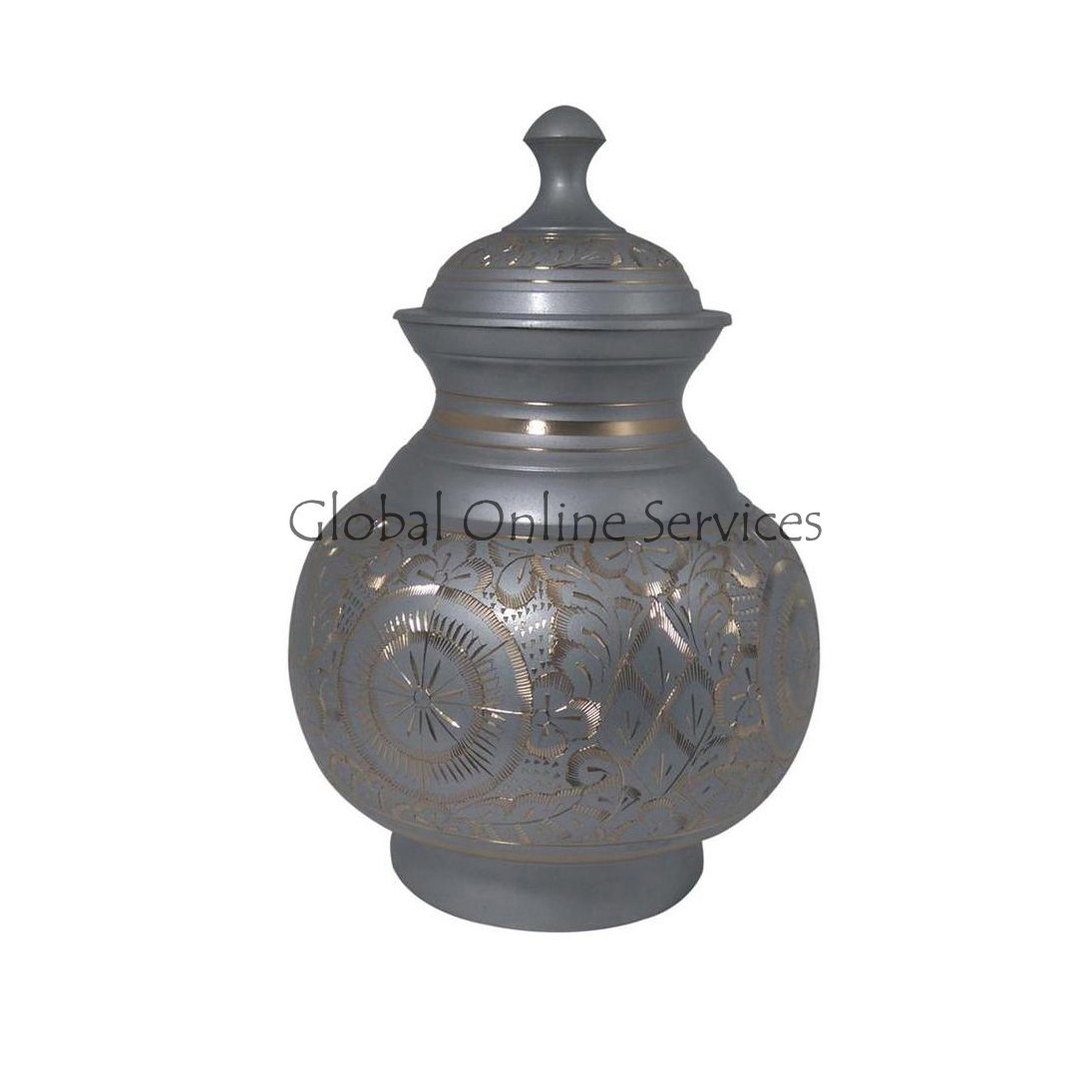 Adult Urn Ashes, Grey & Gold Engraved Pointed Top Big Cremation Urn