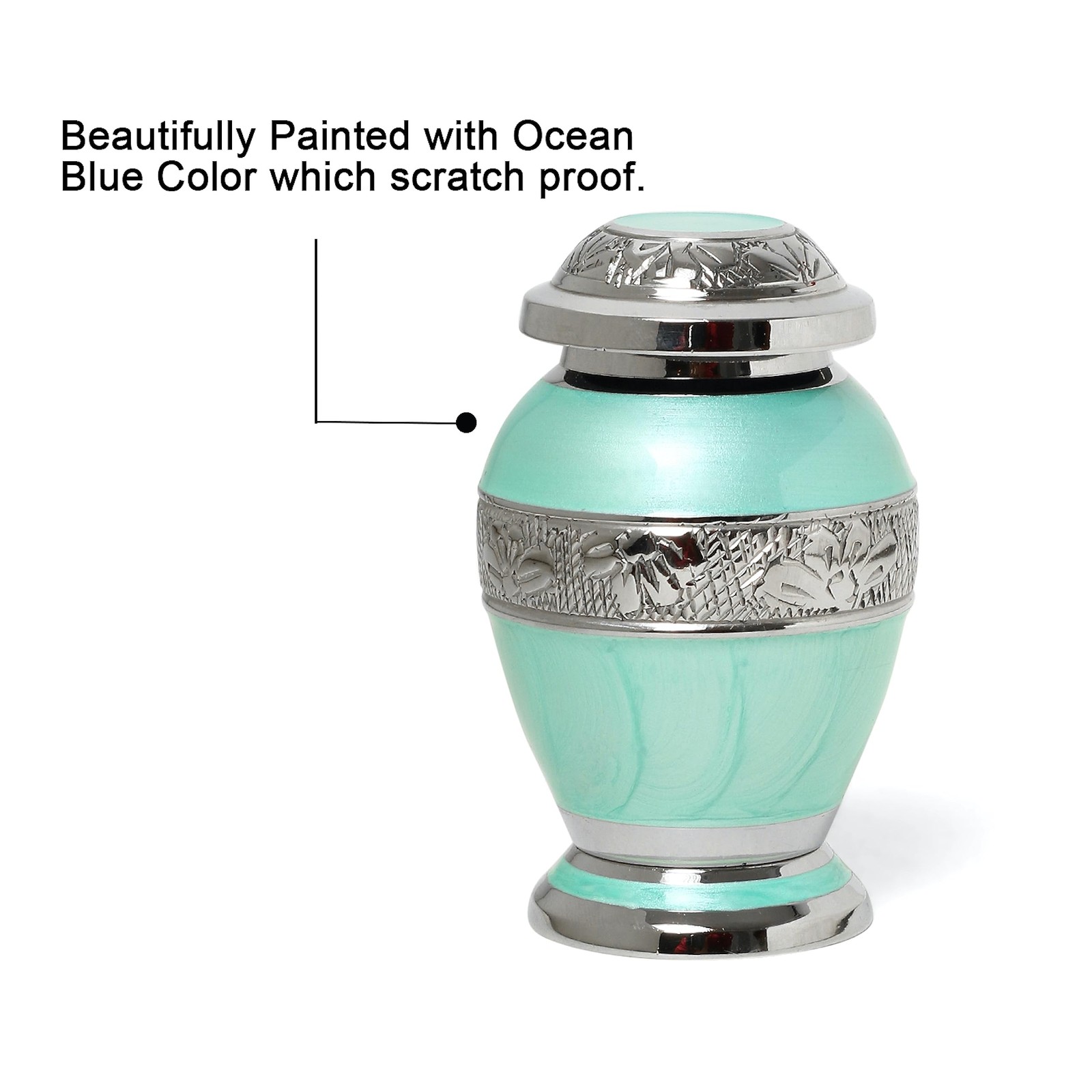 Azure Blue Engraved Small Keepsake Urn for Funeral Ashes Men Women | Ocean Bl…