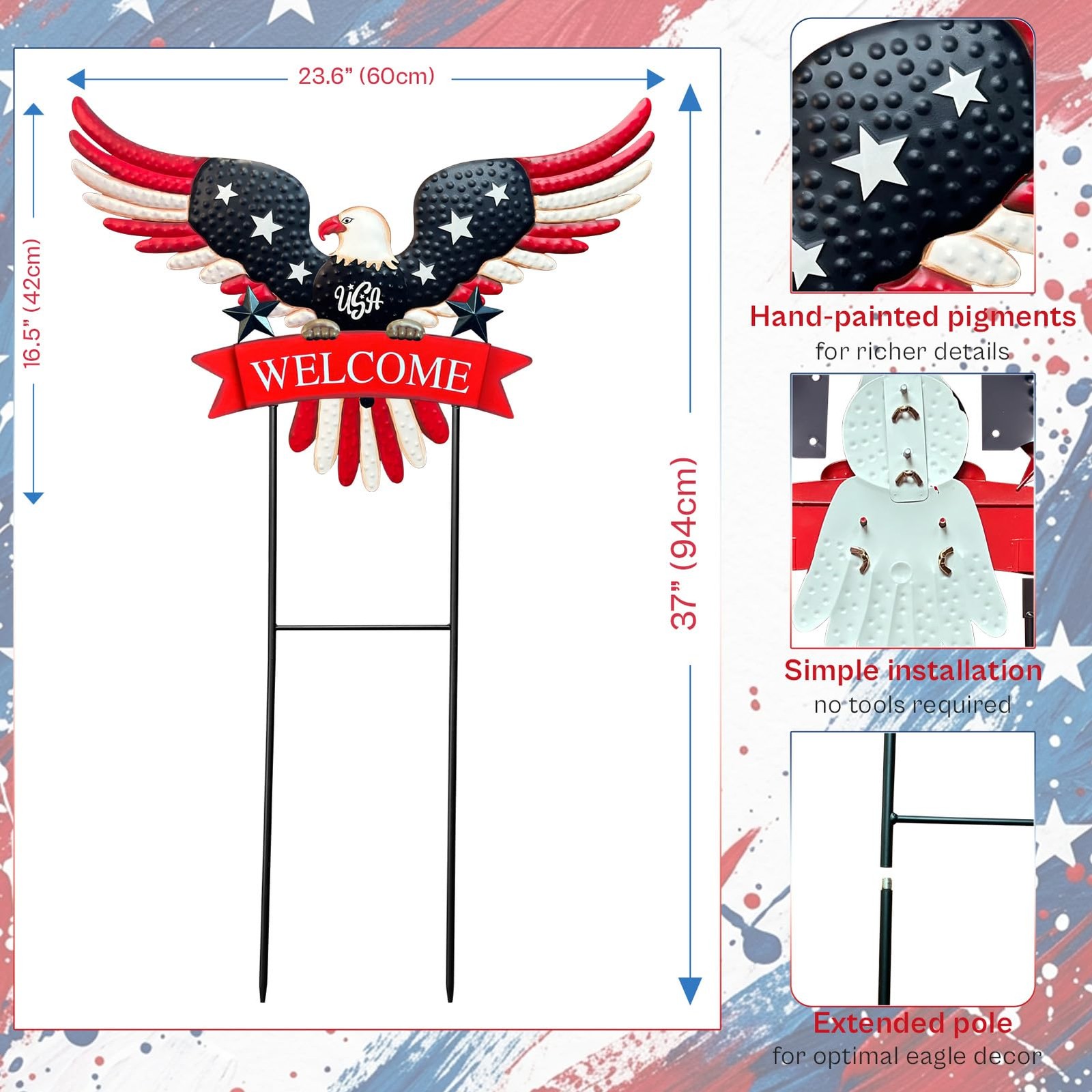 Patriotic 37″ Eagle Garden Stakes for 4th of July & Memorial Day Decor
