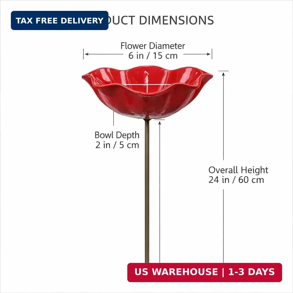 Metal Flower Garden Stakes Bird Bath – Handmade Metal Flower Garden Stake – Bird