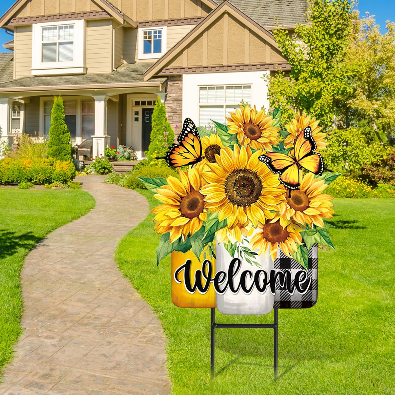 Summer Sunflower Metal Garden Stakes Flower Welcome Yard Sign Floral Decor