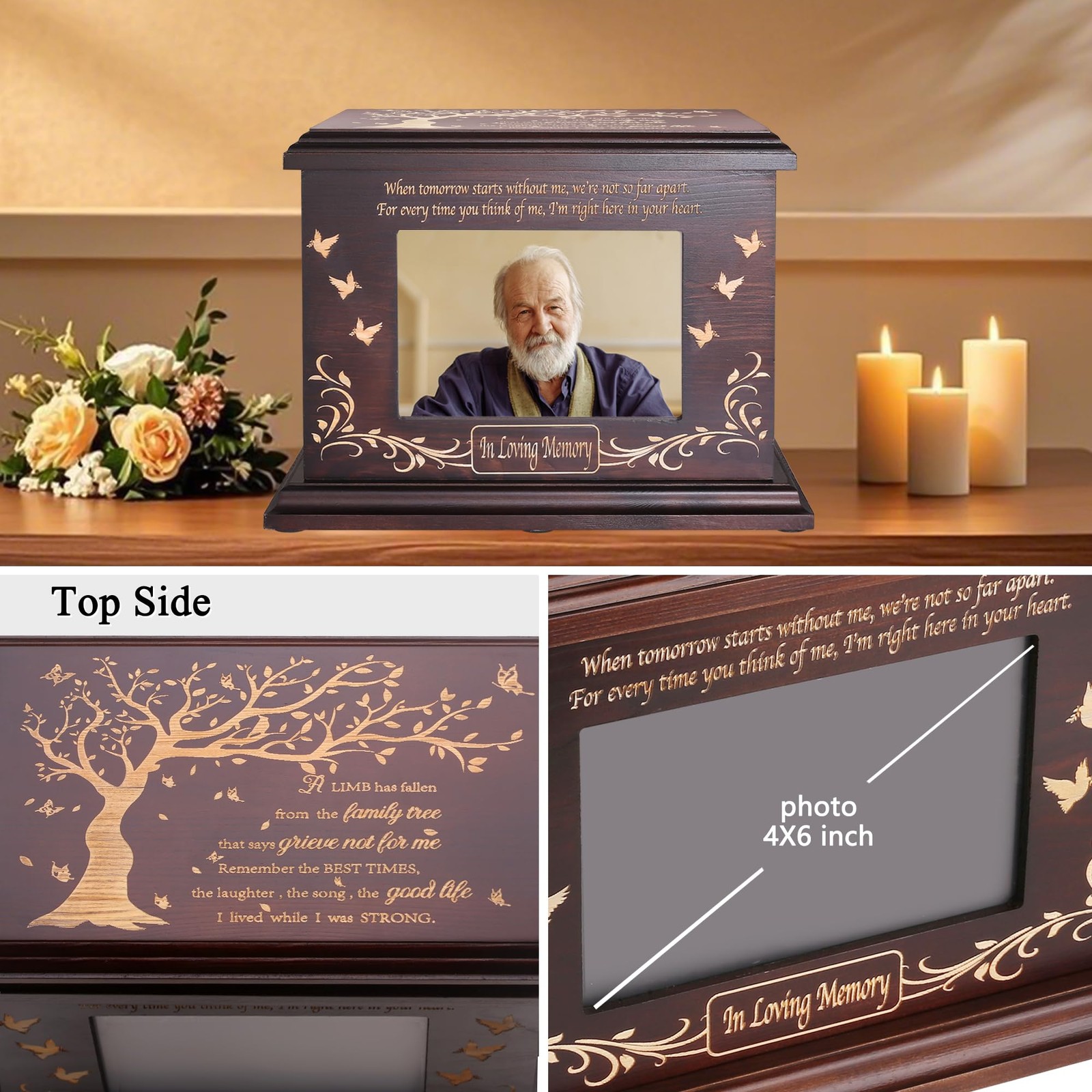 Cremation Urns for Ashes, Wooden Picture Frame Caskets, Holds 250 LBS
