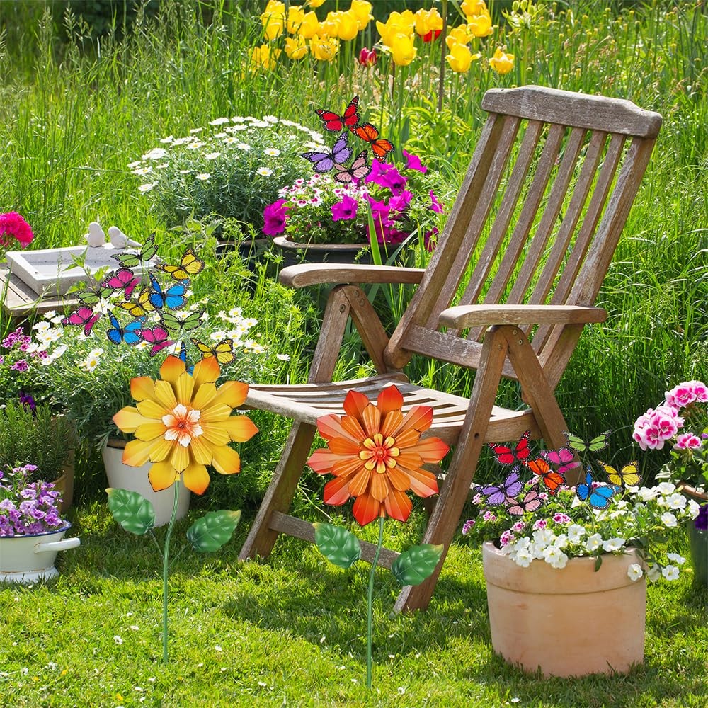 “Set of 2 Metal Flower Garden Stakes Outdoor Yard Art for Spring Decor”