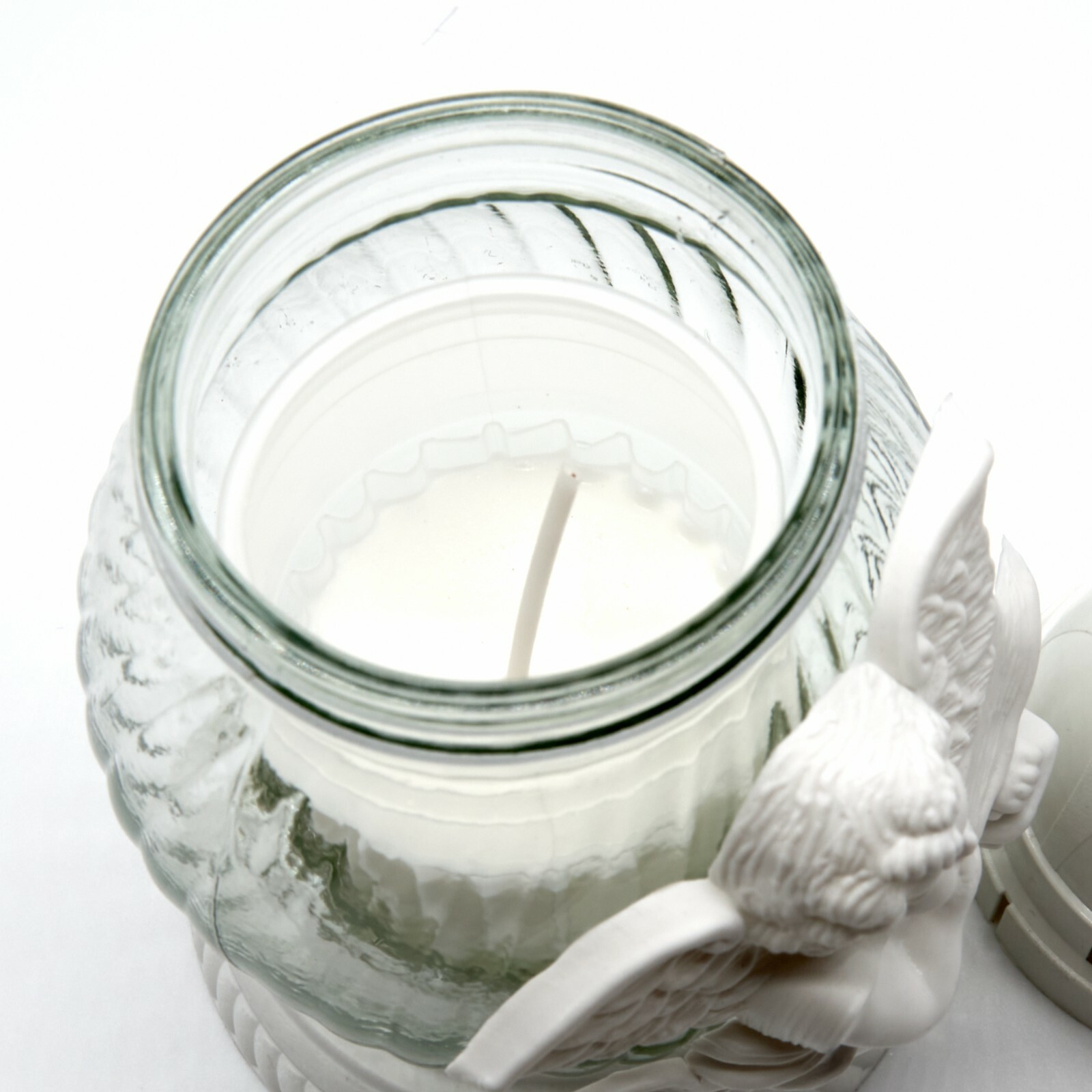 WHITE ANGEL CEMETERY GLASS CANDLE ZNICZ 7,5 INCHES/19CM TALL FROM POLAND