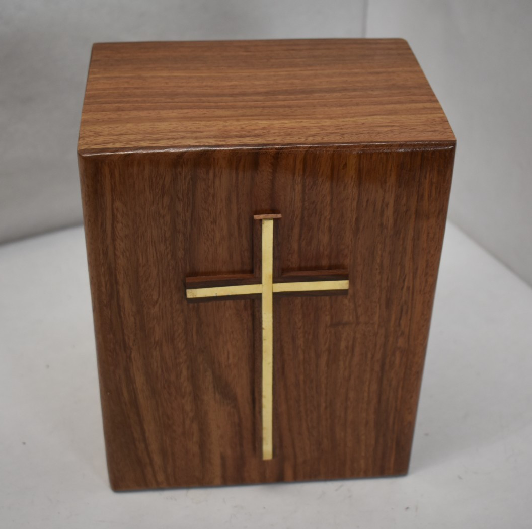 Wooden Urn Box w/ Brass Cross Wooden Cremation URns for Male & Female Brown