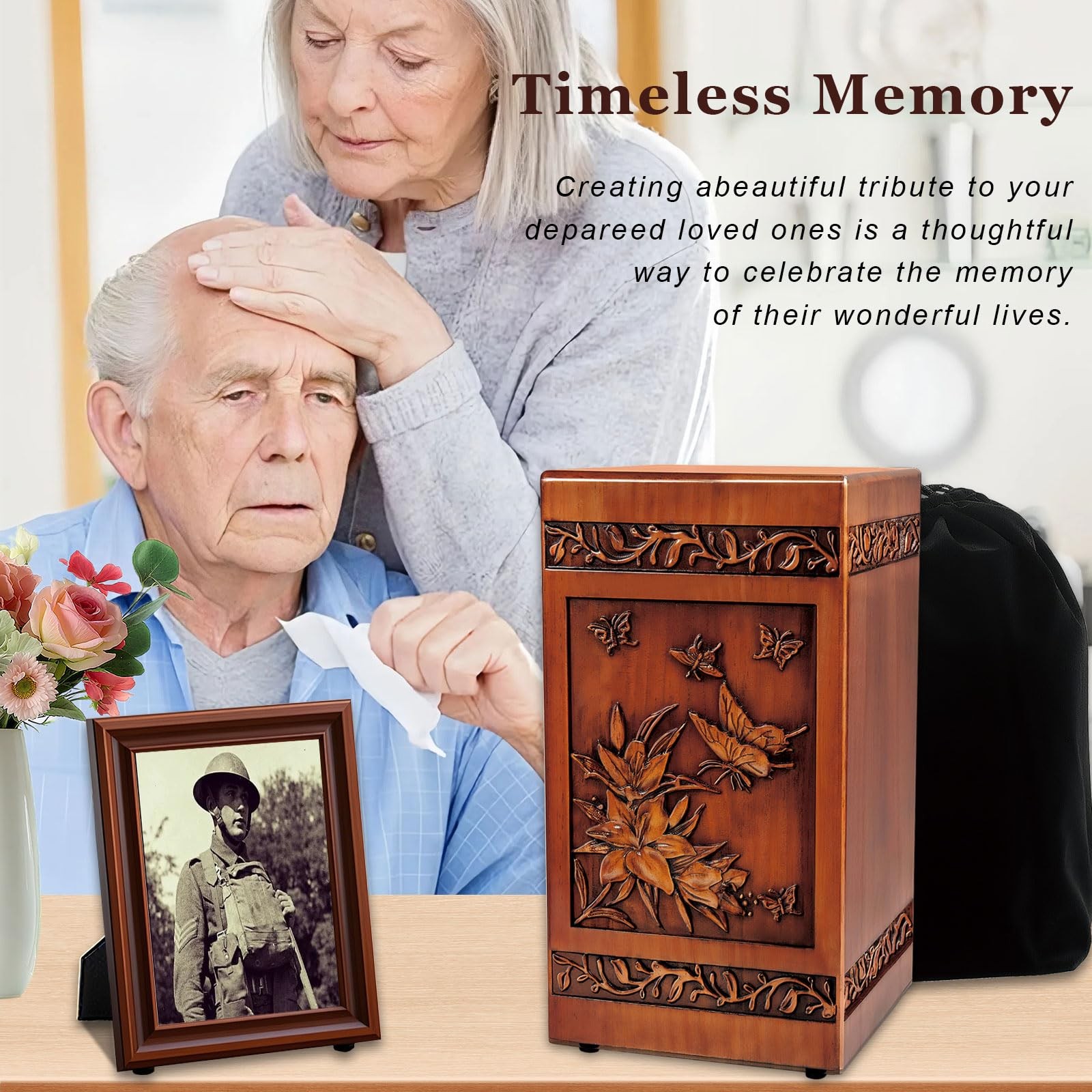 DBIGQ Wooden Urn for Ashes Adult Male Female,Decorative Burial Funeral Memorial