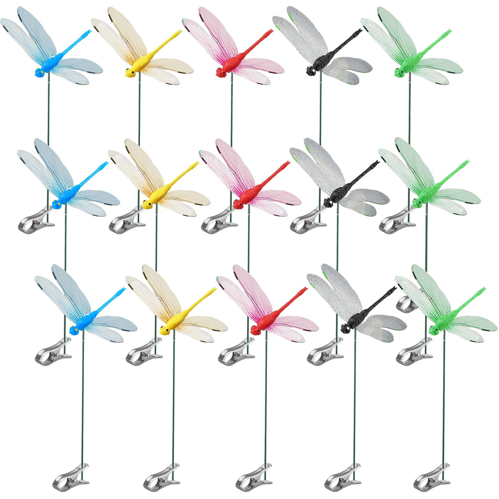 15Pack Dragonfly Clips 3D Fake Dragonflies Clip with Stakes Plastic Realistic…