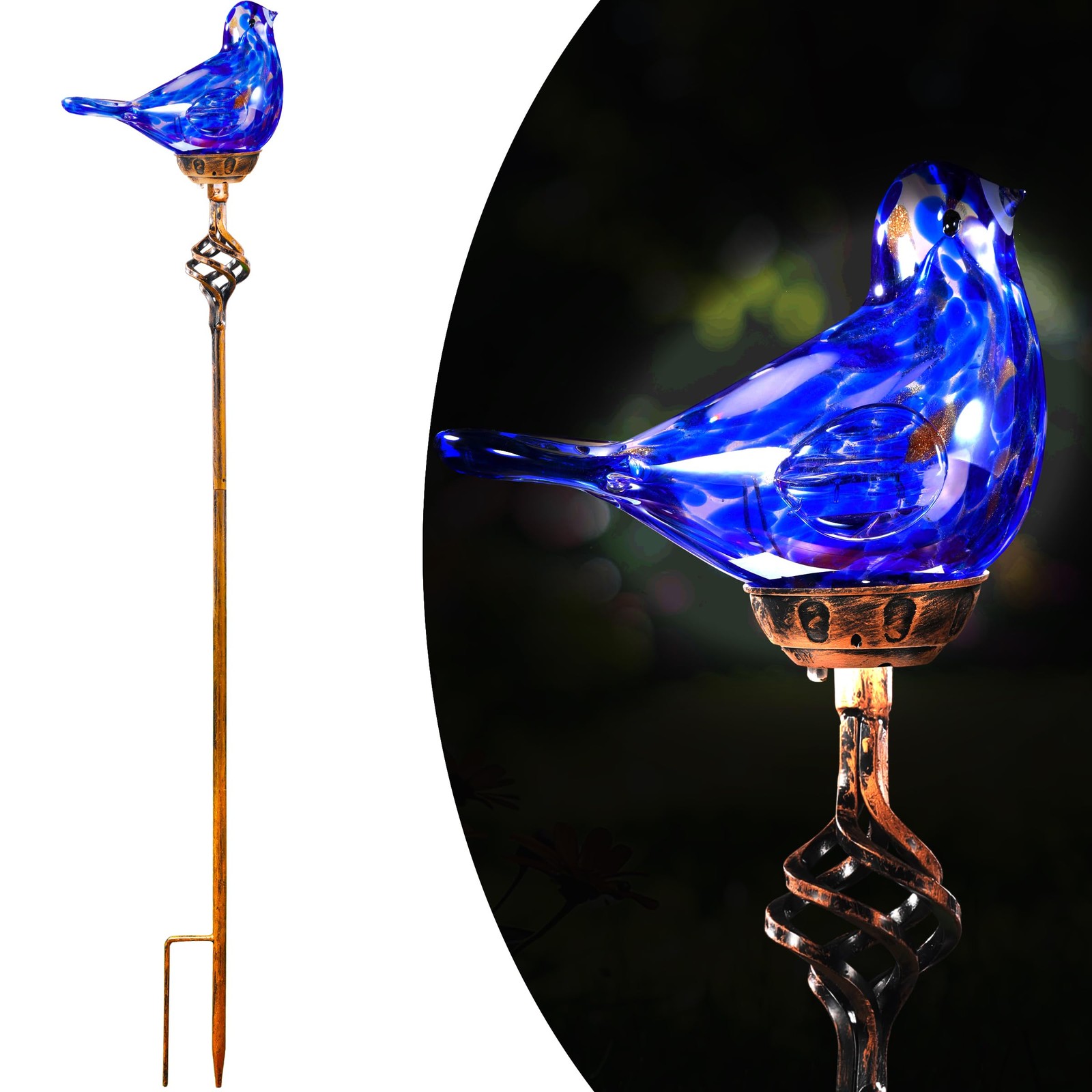 Decorative Solar Bird Stake Lights – Hand Blown Glass Garden Pathway Lights