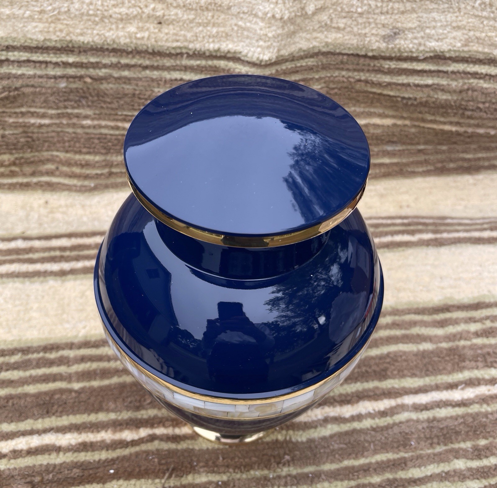 Blue Mother Of Pearl Brass Large Cremation Urn For Ashes