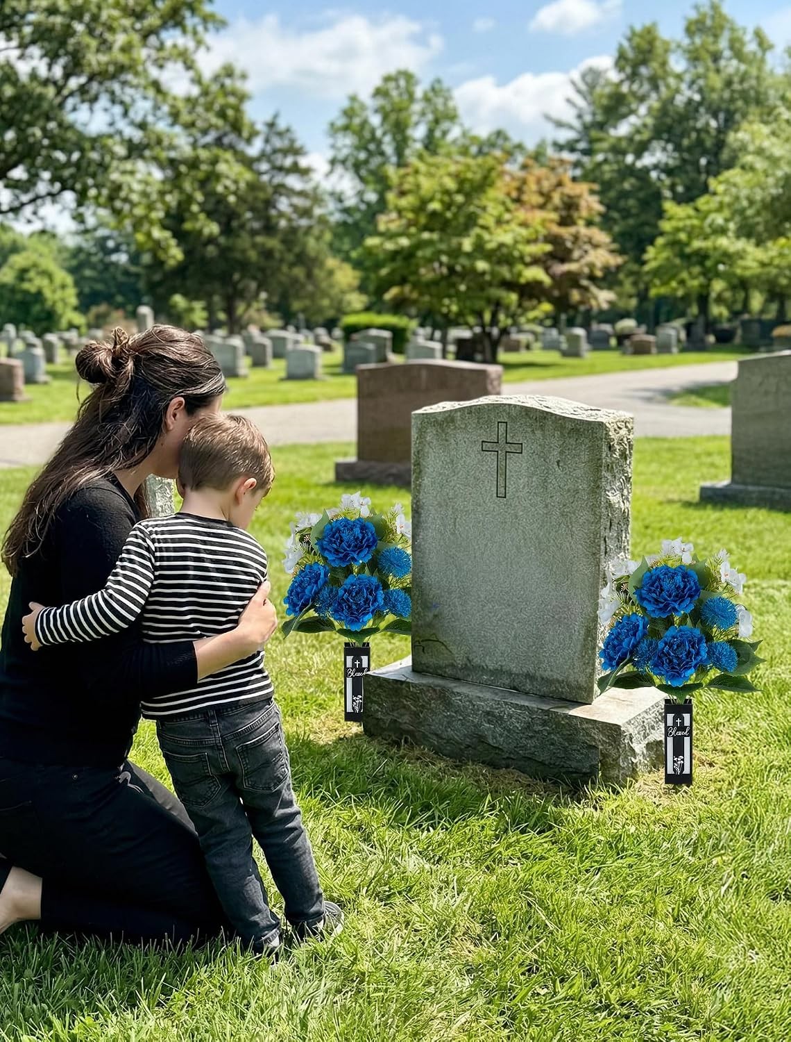 Artificial Grave Flowers for Cemetery: 2 Pcs Memorial Day Flowers for Cemetery G