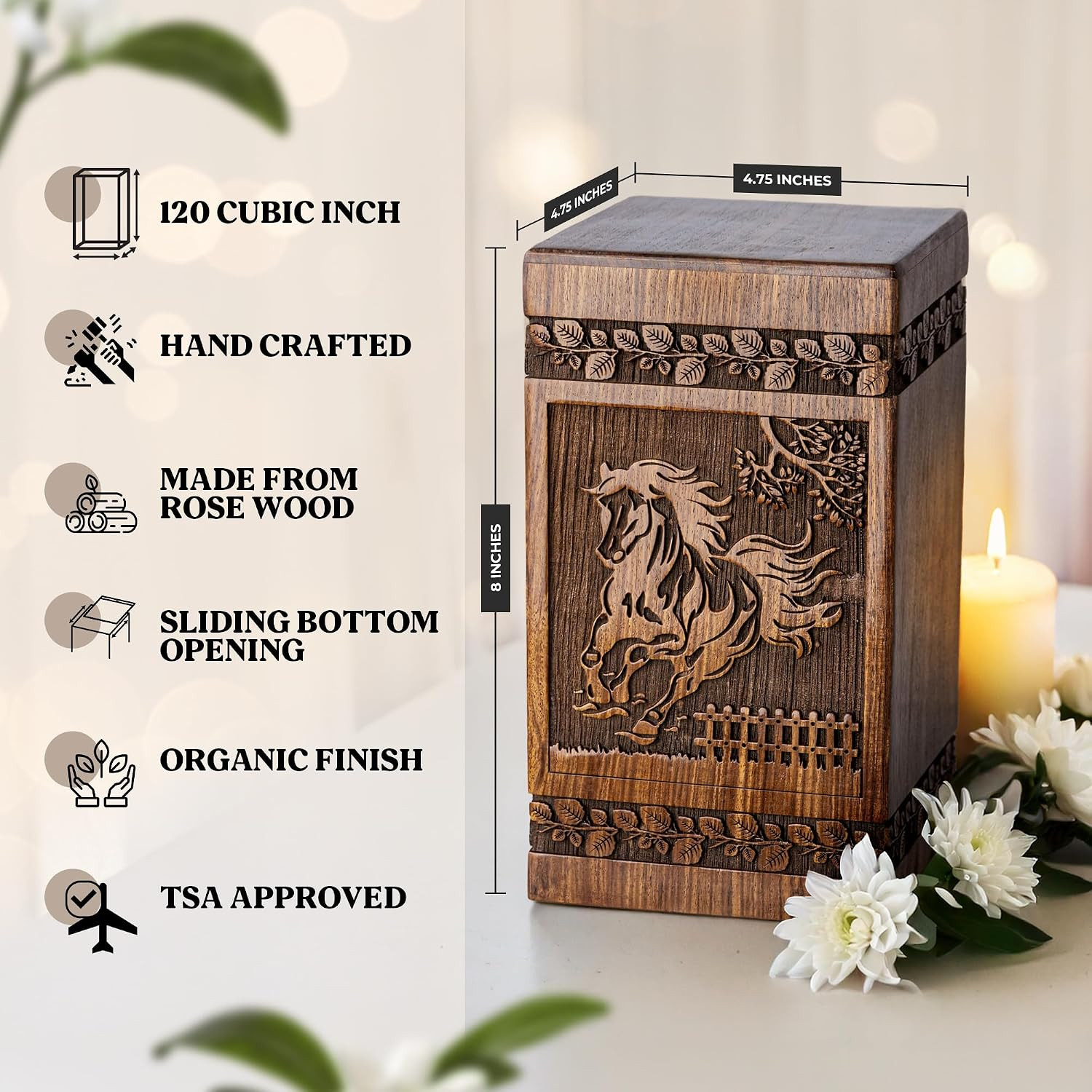 Wooden Cremation Urns for Human Ashes 120 Lbs – Decorative Funeral, Burial Urn f