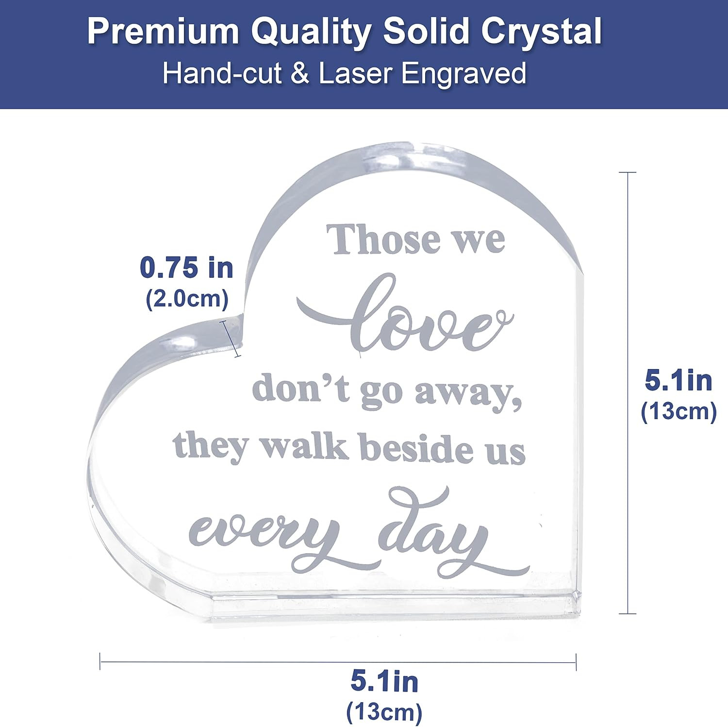 Malister Memorial Crystal Heart Glass, Sympathy Gift, K9 Glass, 5.1 X 5.1 X 0.75