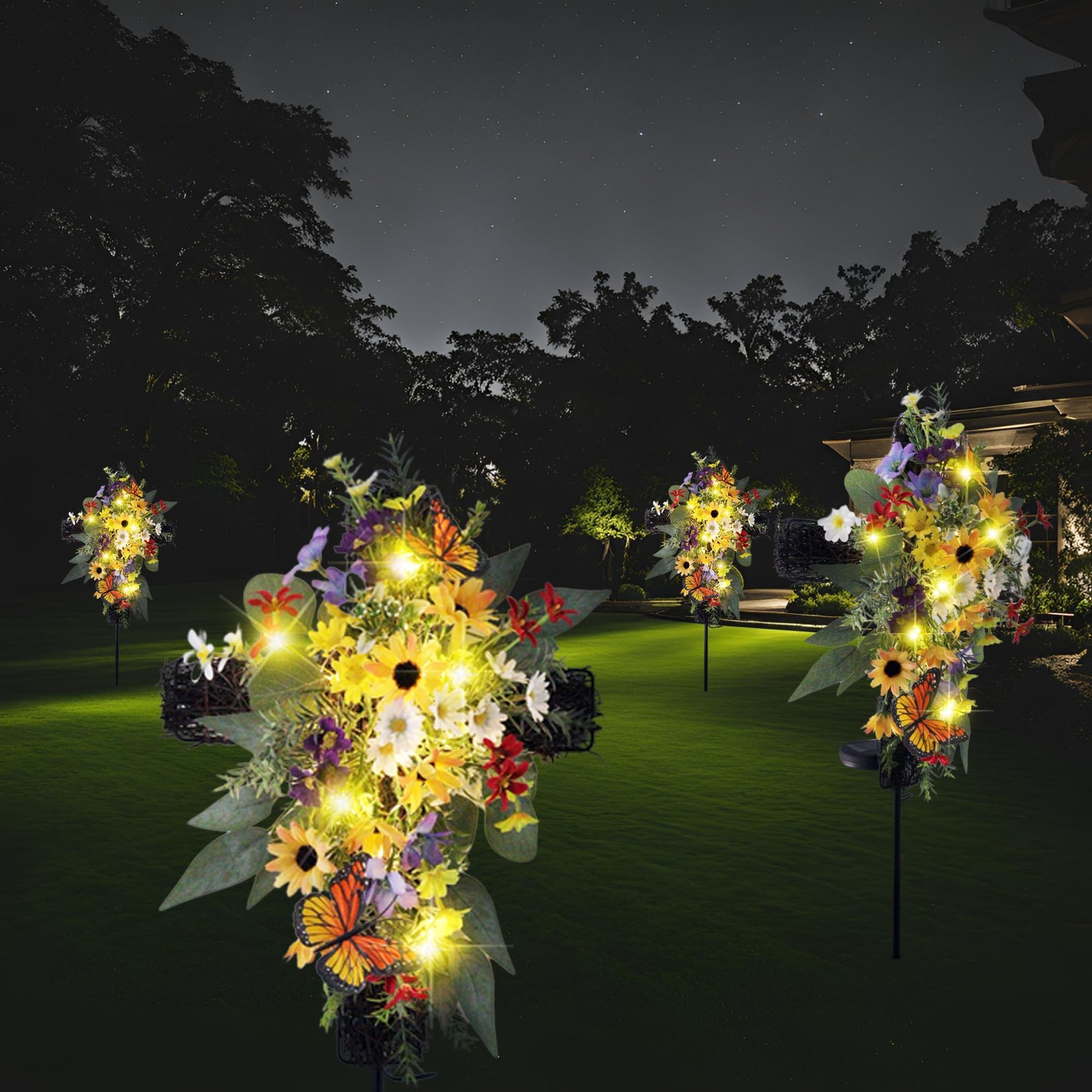 Solar Cross Stake Outdoor, Solar Powered Decorative Cross Garden Stake with W…