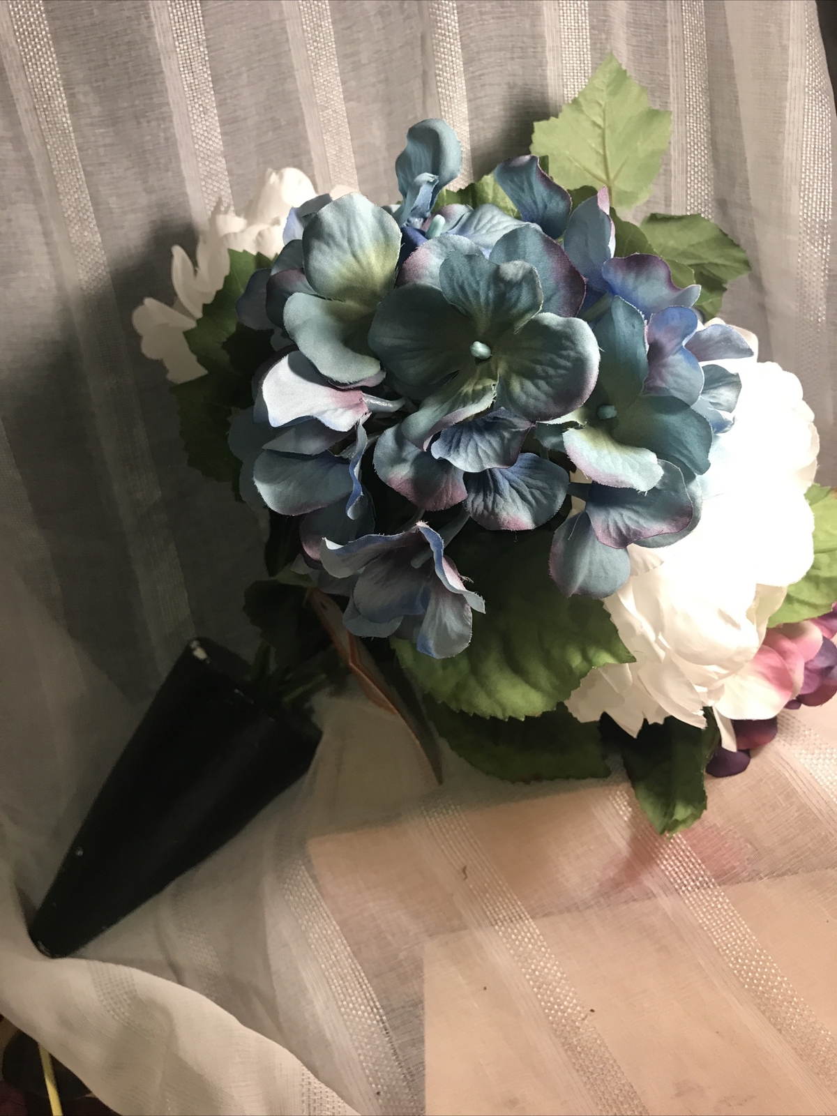Faux Floral Remembrance Memorial Cemetery Bouquet Flowers NWT Blue White Purple