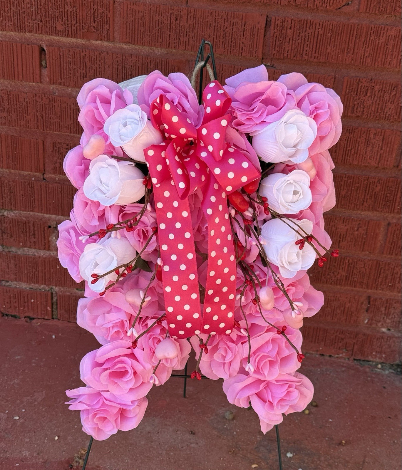 Cemetery Memorial Angel Wing Silk Flower Arrangement Pink & White