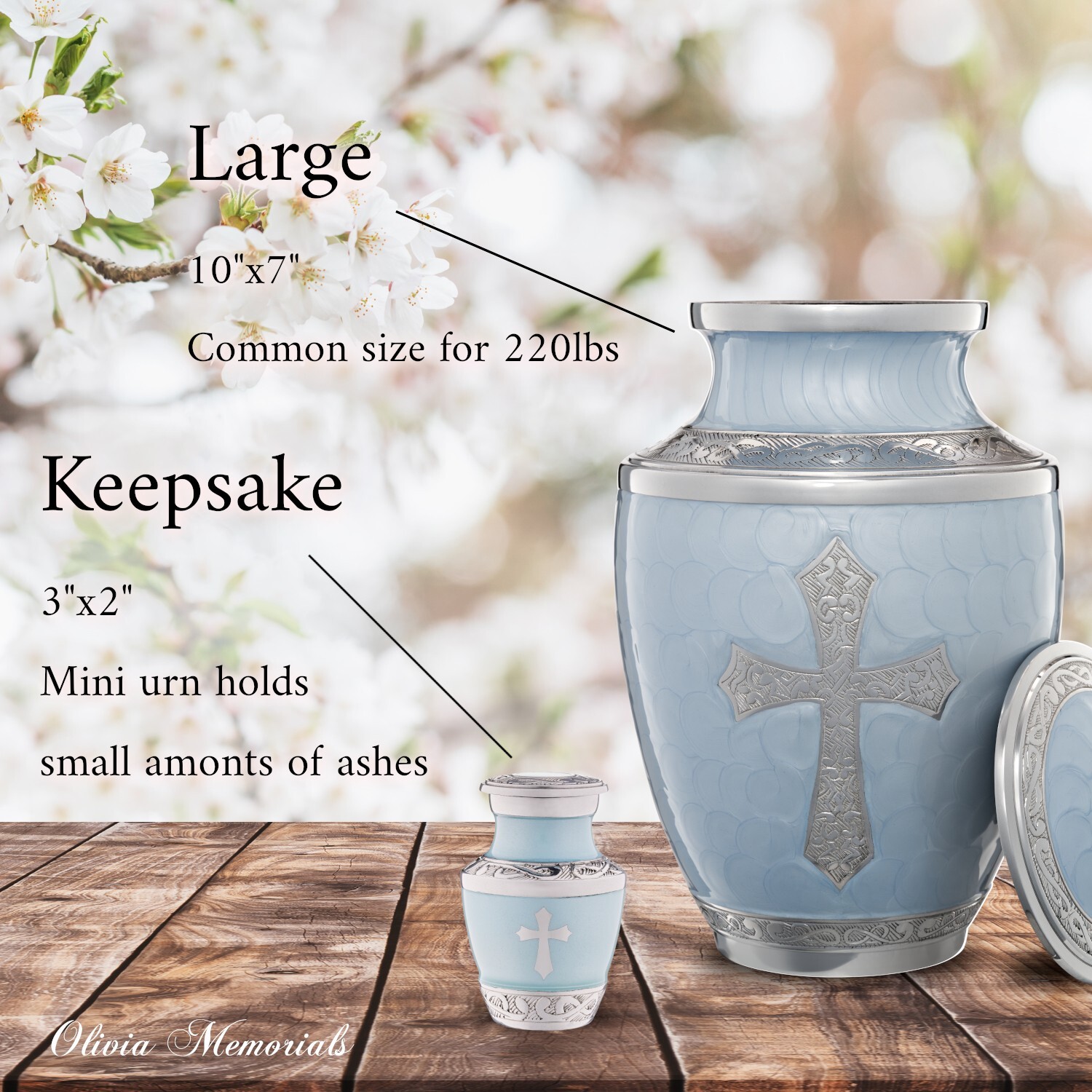 Small Blue Urn for Ashes God Cross – Religious Jesus Catholic Keepsake Mini