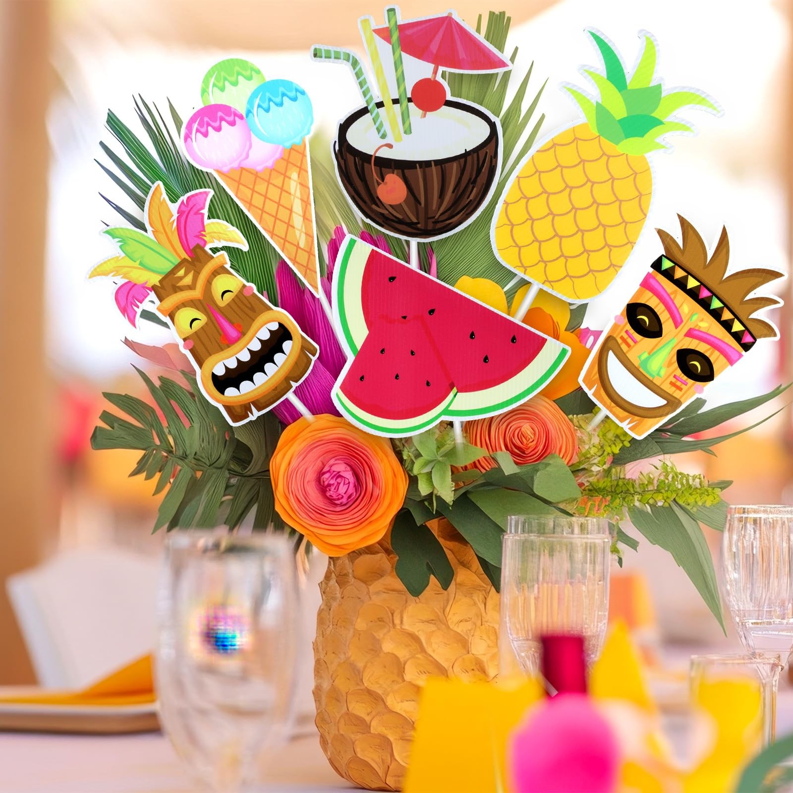 12 Pcs Hawaii Decoration Stake Summer Outdoor Yard Sign 8 Inch Tropical Hawai…
