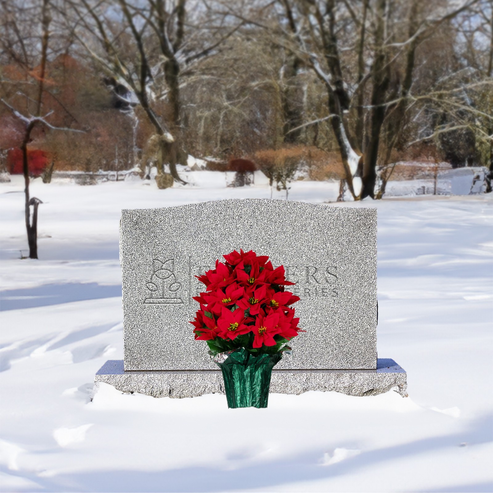 Artificial Red Poinsettia Weighted Pot