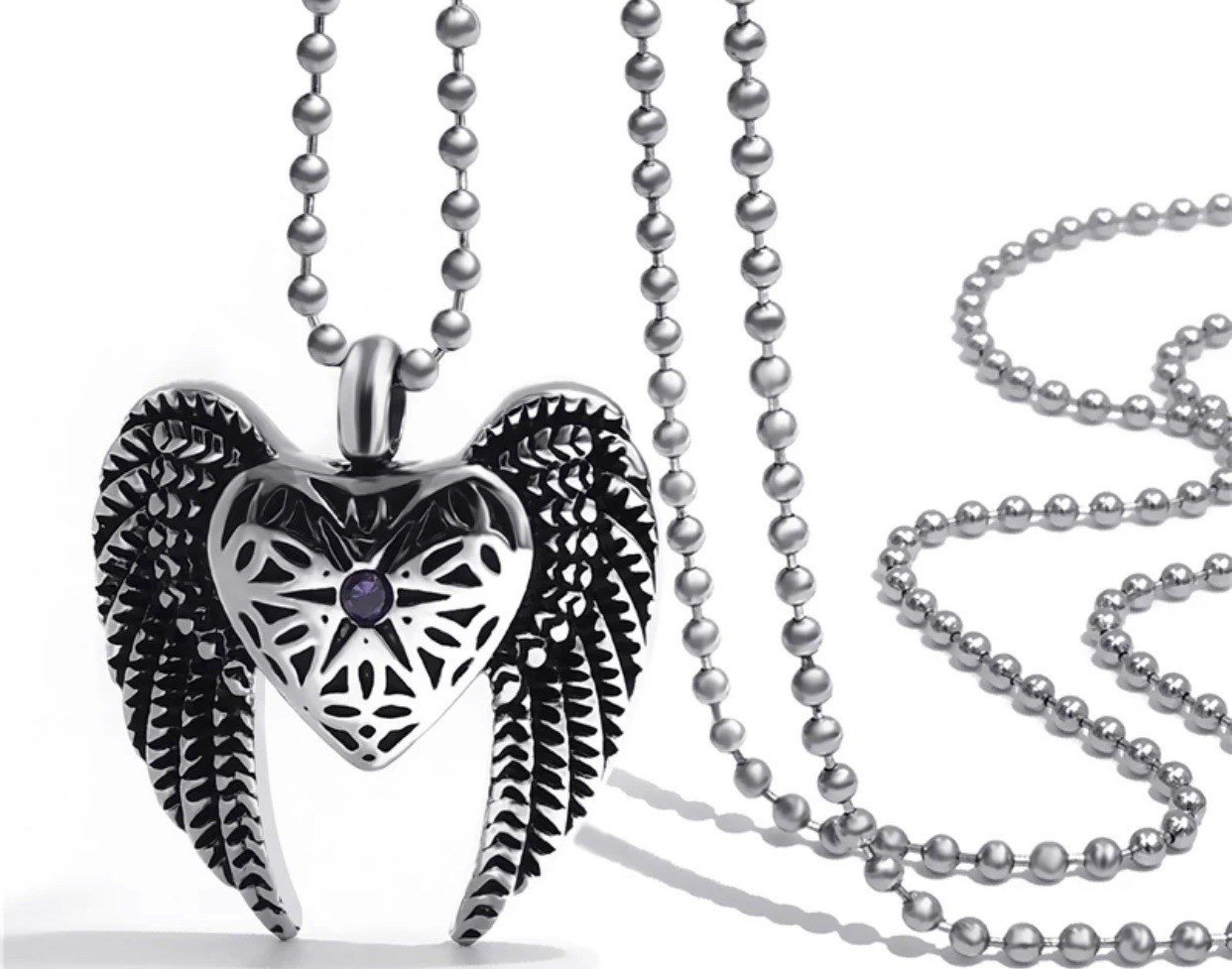 Heart Cremation Urn Necklace for Ashes Angel Wing Jewelry Memorial Pendant and 1