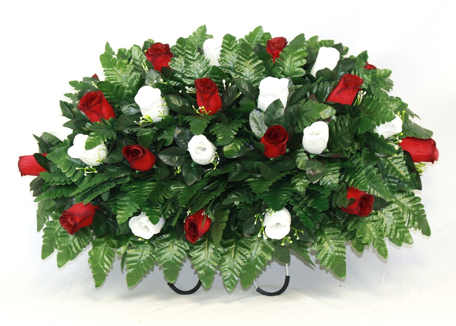 XL Handcrafted Red and White Closed Roses Cemetery Flower Headstone Arrangement