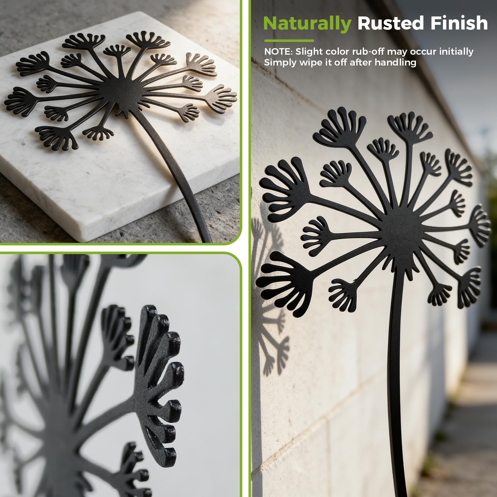 Black Dandelion Garden Stakes 5 Pack Metal Yard Art Outdoor Decor Lawn Planters