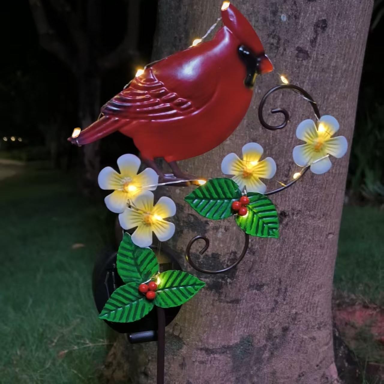 Cardinal Garden Decor Metal Cardinal Solar Light with Powered LED Garden Outd…