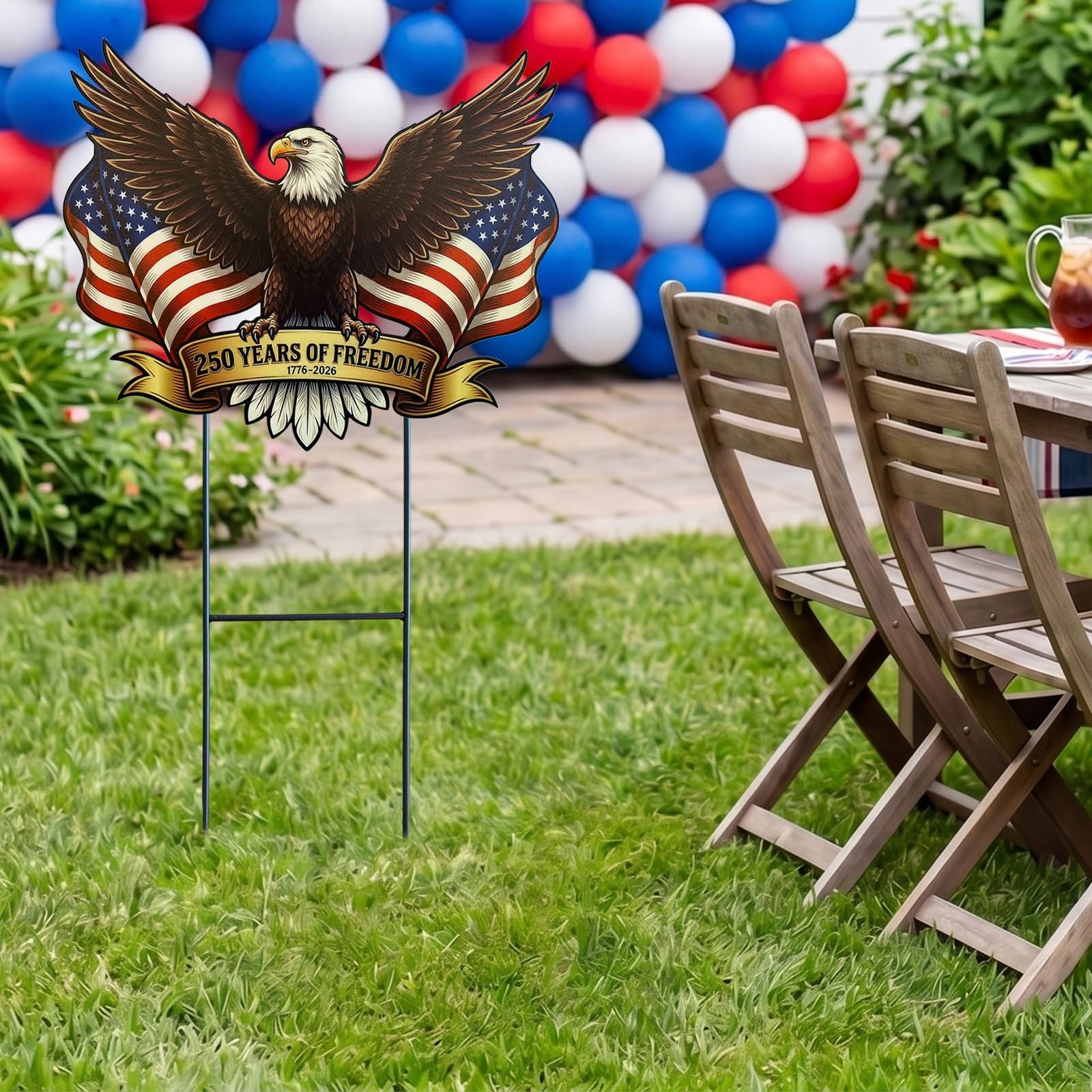 4th of July Decorations Outdoor,25.1″ 250th Anniversary Patriotic Eagle Metal…
