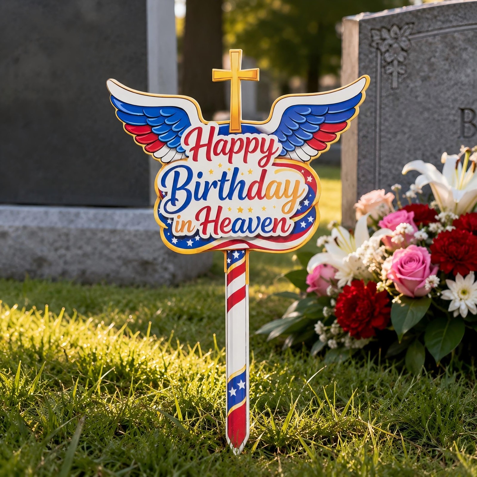 Happy In Heaven Grave Decorations, Metal Memorial Stake