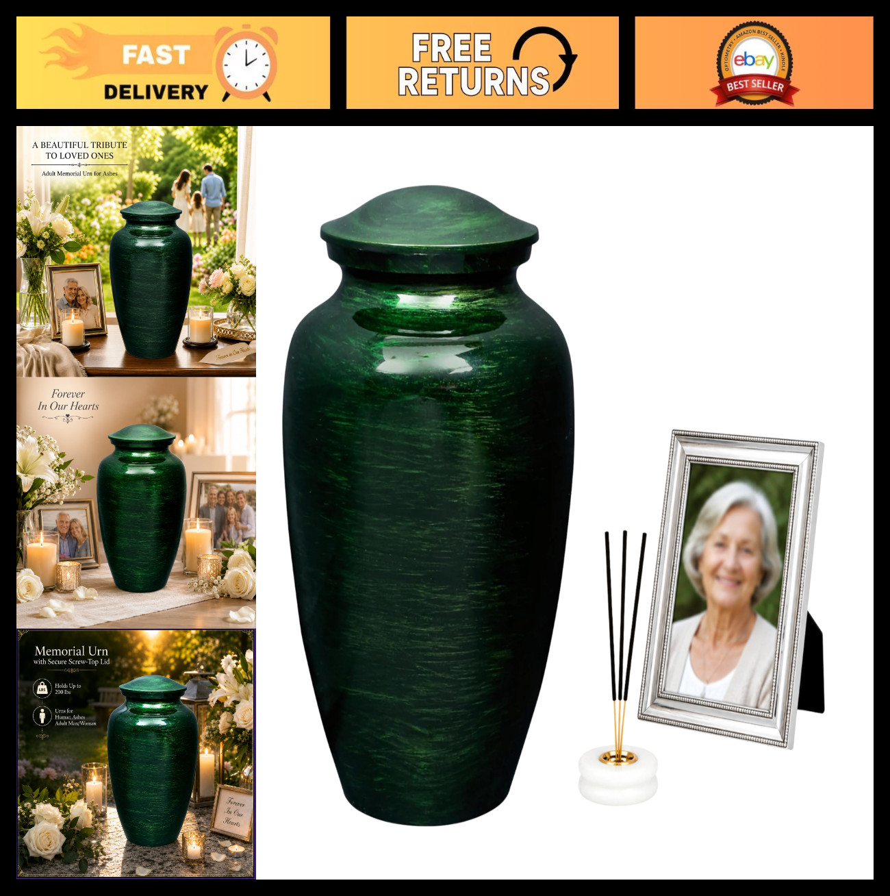 Decorative Cremation Urn for Adult Ashes, 200+ Cubic Inches, Handcrafted Burial