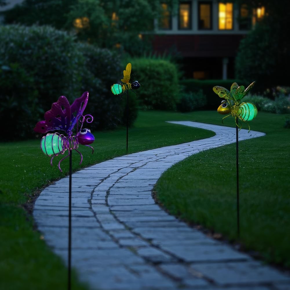 3 Pcs Luminous Bee Garden Stakes – Glow Dark Metal Yard Art Decor Gifts for Mom