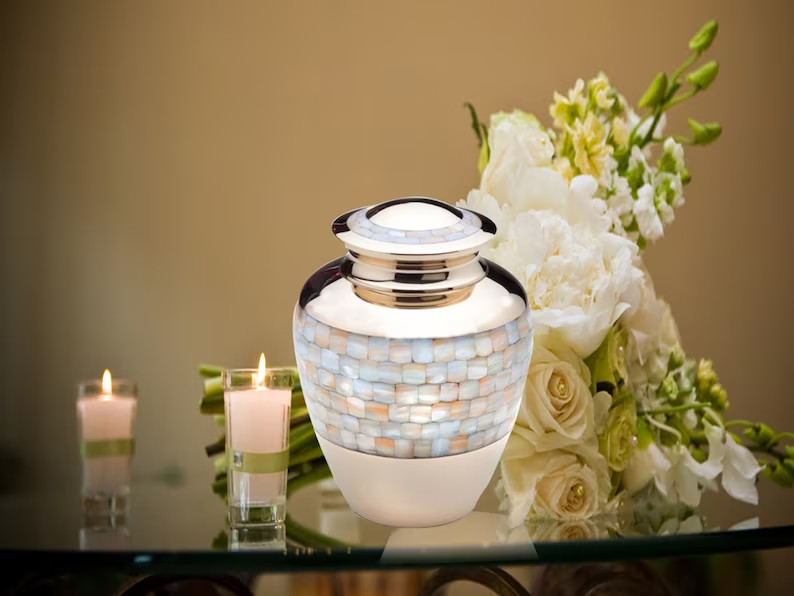 Mother of Pearl Urn – Elite Pearl Cremation Urn – Handcrafted Seashell Adult Urn