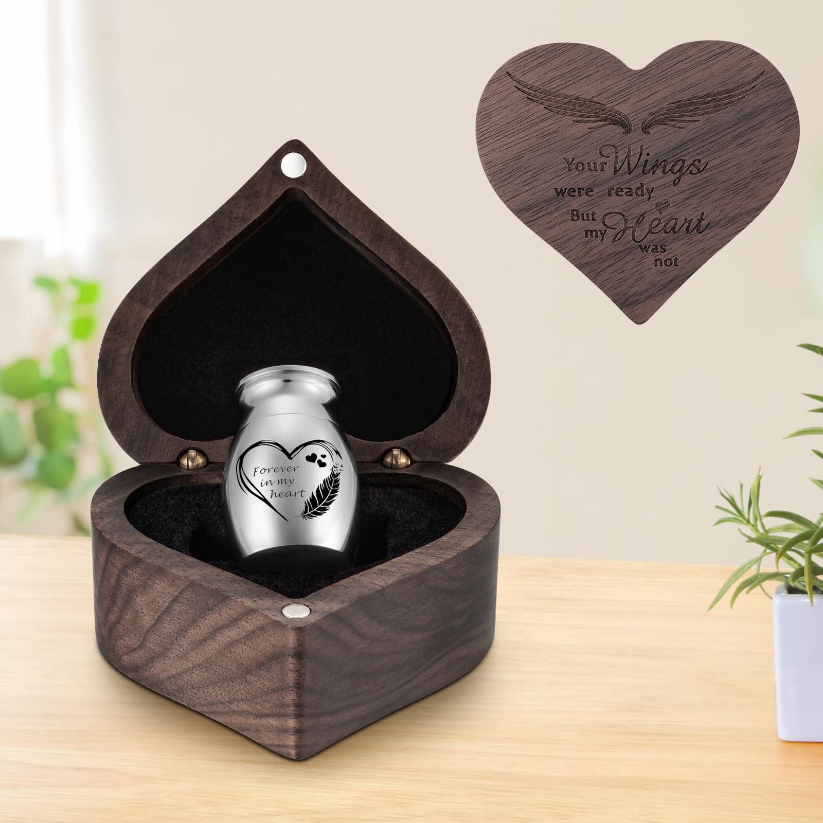 Dletay Small Urns for Human Ashes Keepsake Heart Shaped Box Mini Silver