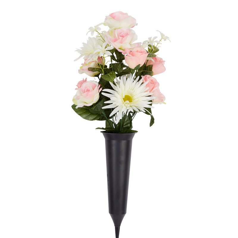 Pink and Cream Premade Artificial Memorial Cemetery Cone Bouquet