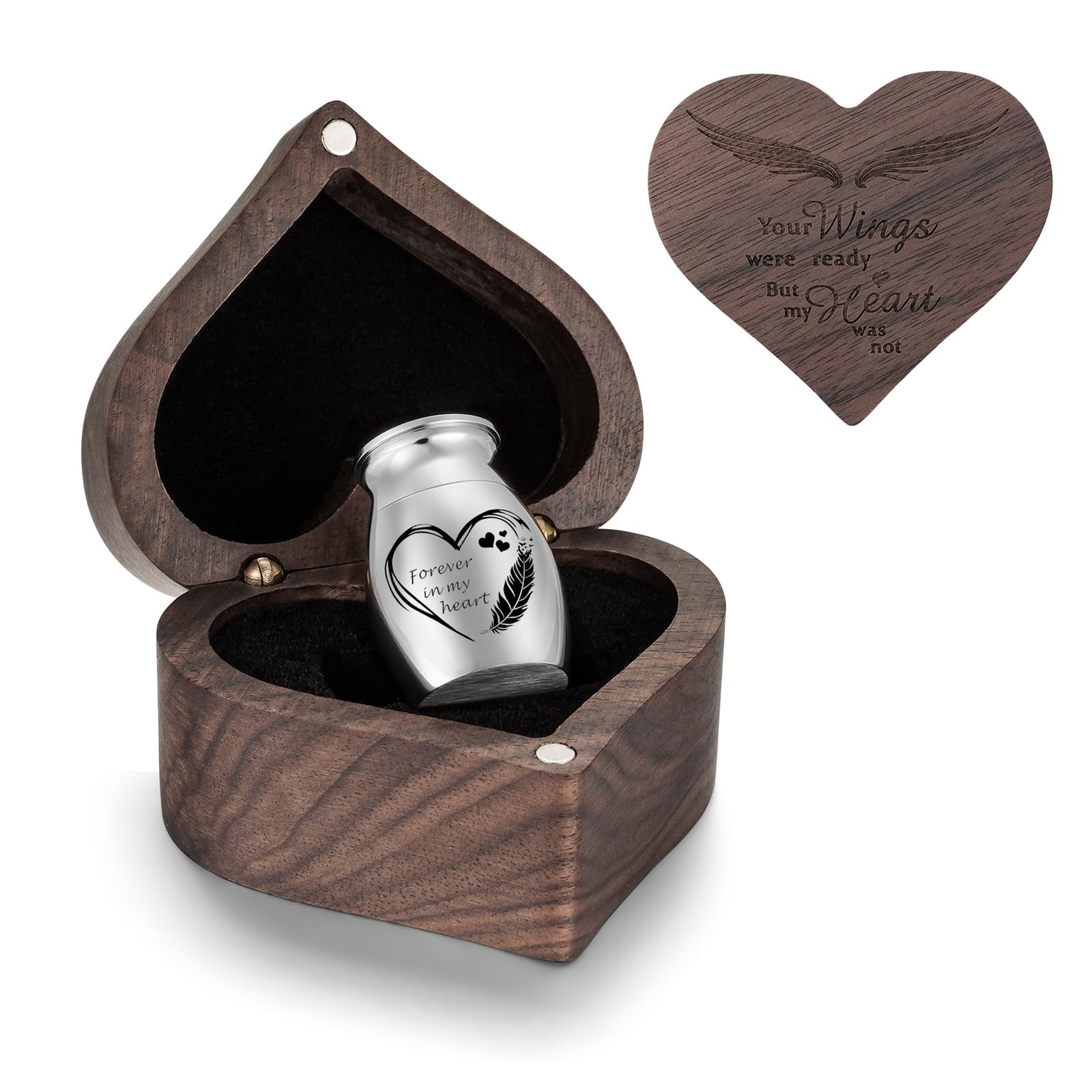 Dletay Small Urns for Human Ashes Keepsake Heart Shaped Box Mini Silver