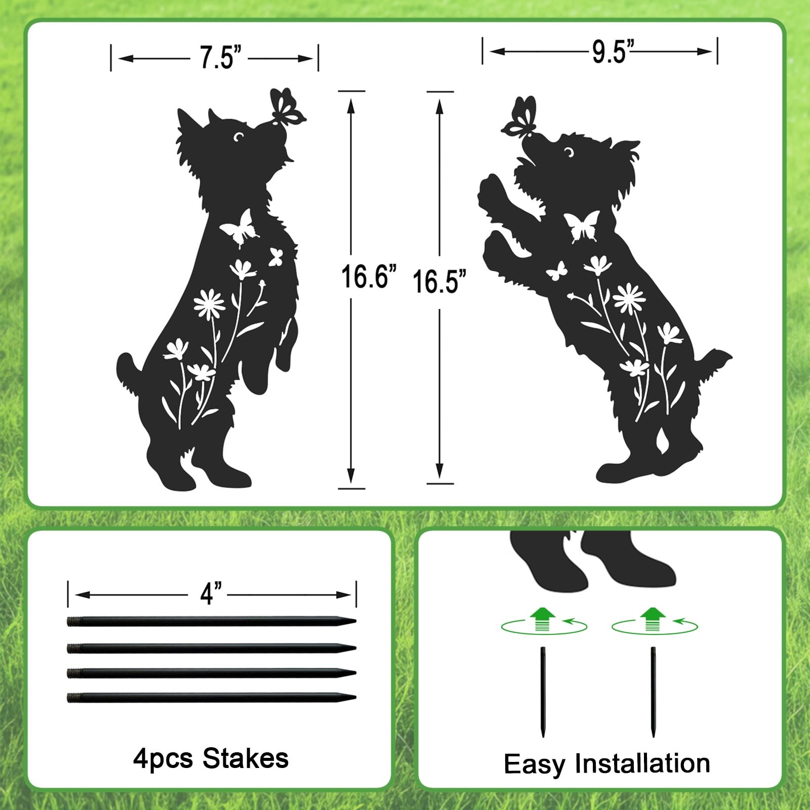 Dog Stakes for Outside, Lawn Ornaments Yorkie Metal Garden Decor for Outdoor,…