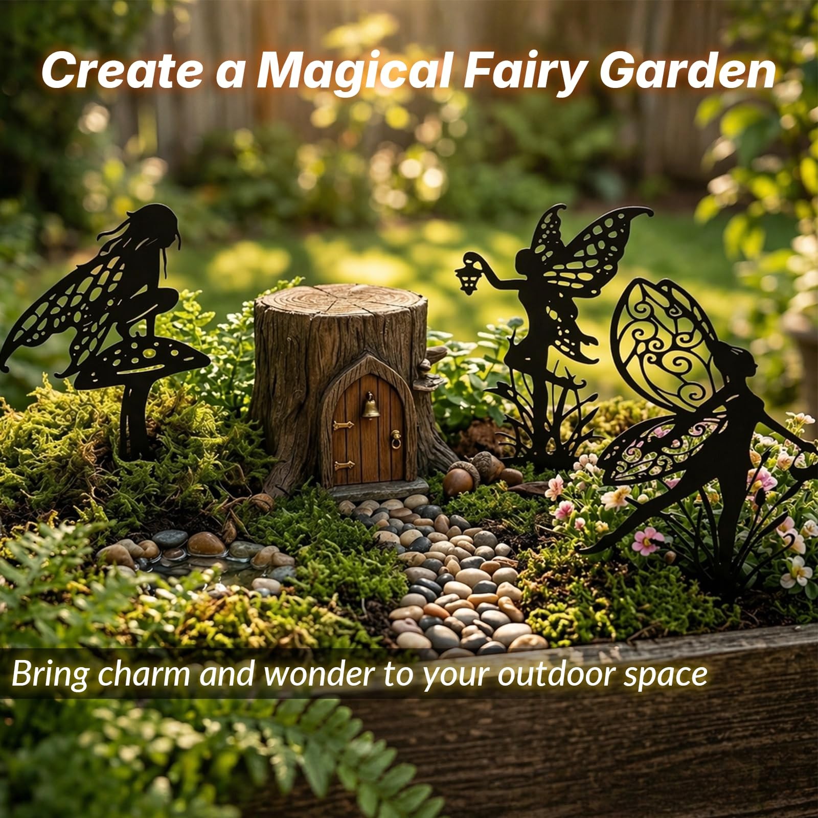 Fairy Garden Stakes, Metal Decorative Garden Stakes, Black Fairy Silhouette Y…
