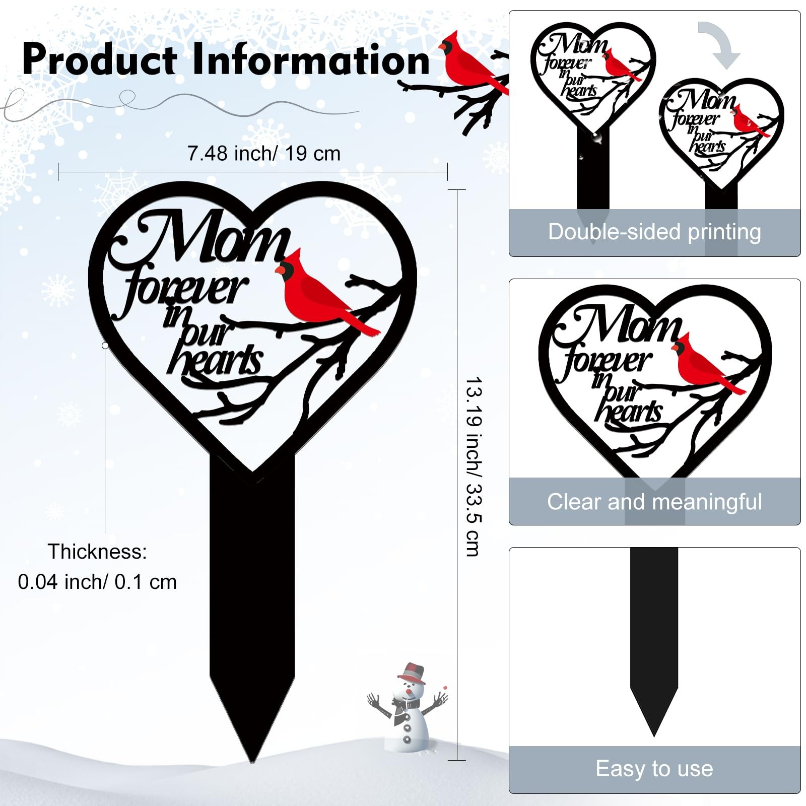 Mother’s Day Mom Memorial Grave Markers for Cemetery Cardinals Heart Memorial…