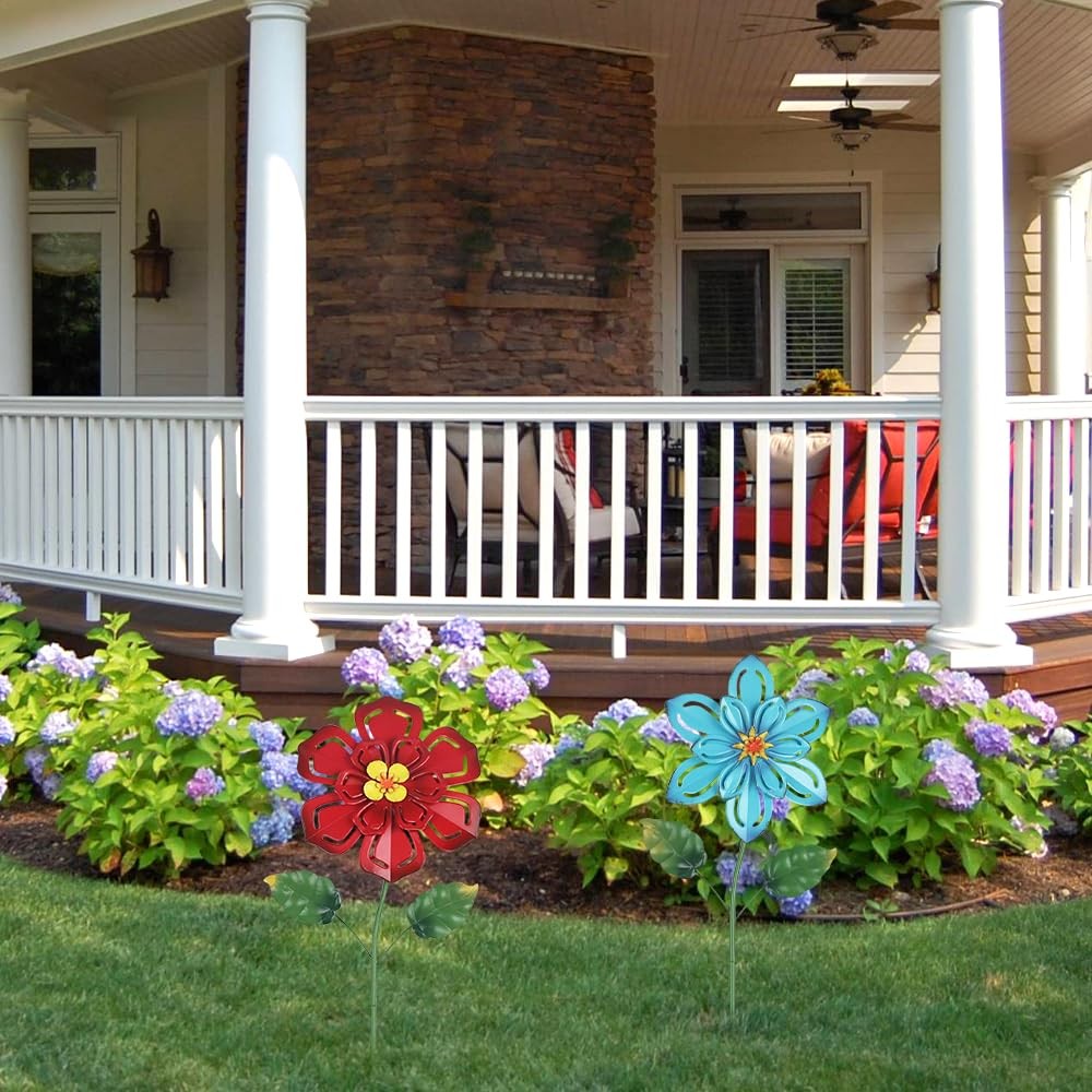 Metal Flower Decorative Garden Stakes, 2 Pack 22″ Outdoor Garden Decor with S…
