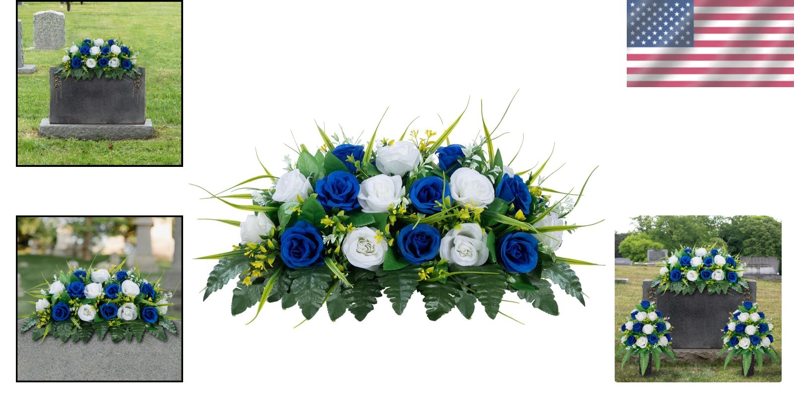 High-Quality Silk Grave Decoration – Dark Blue+White