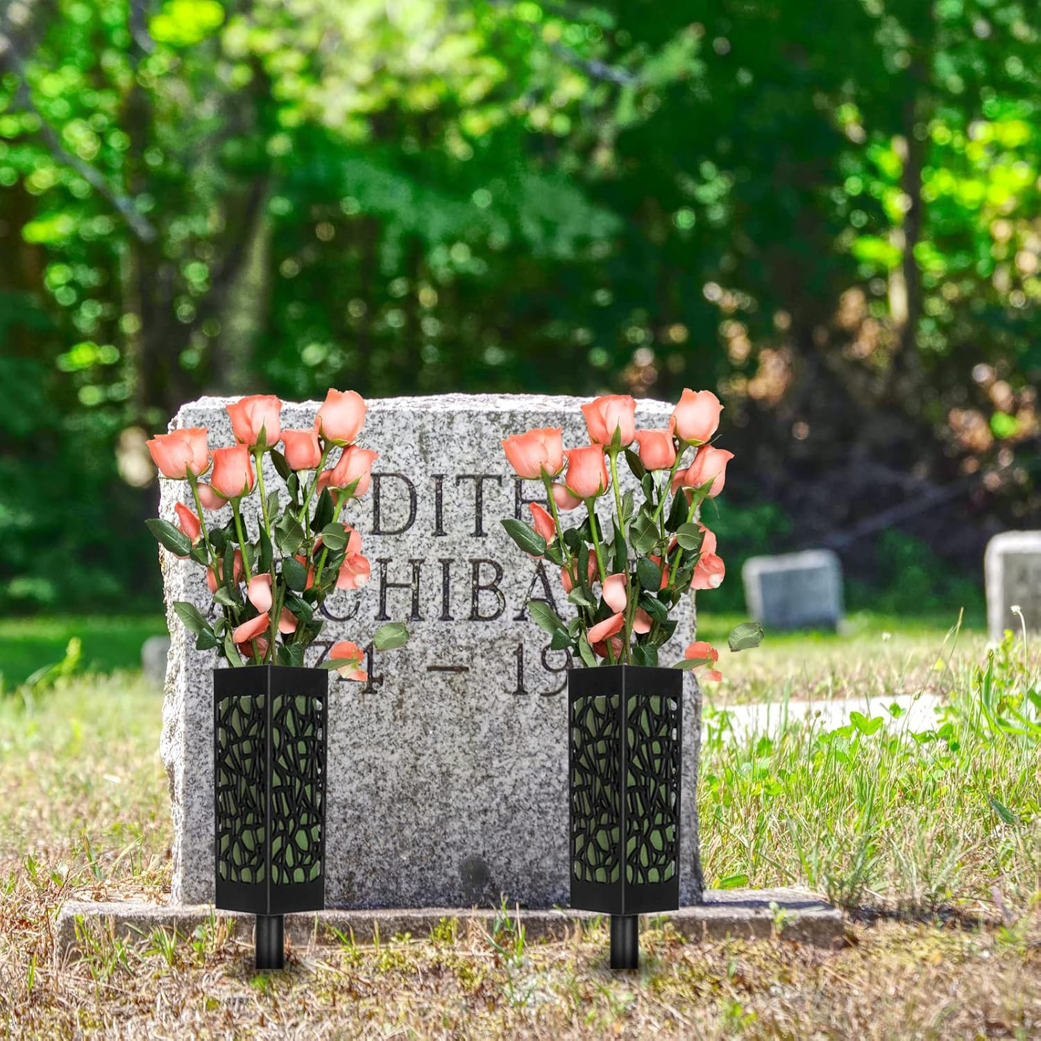 Graves Cemetery Vases with Foam, 2 Piece Memorial Cemetery Floral Hold