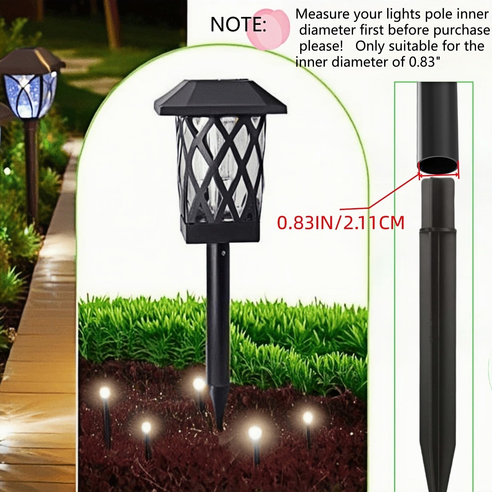 Durable 8.25″ Black ABS Solar Ground Spike for Garden/Path/Deck (0.83″ ID)